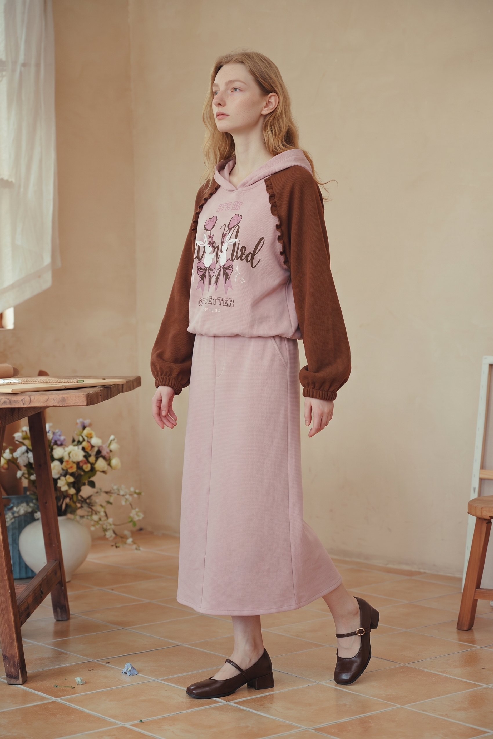 Hoodie & Midi Skirt Two-Piece Set-LYONSENS
