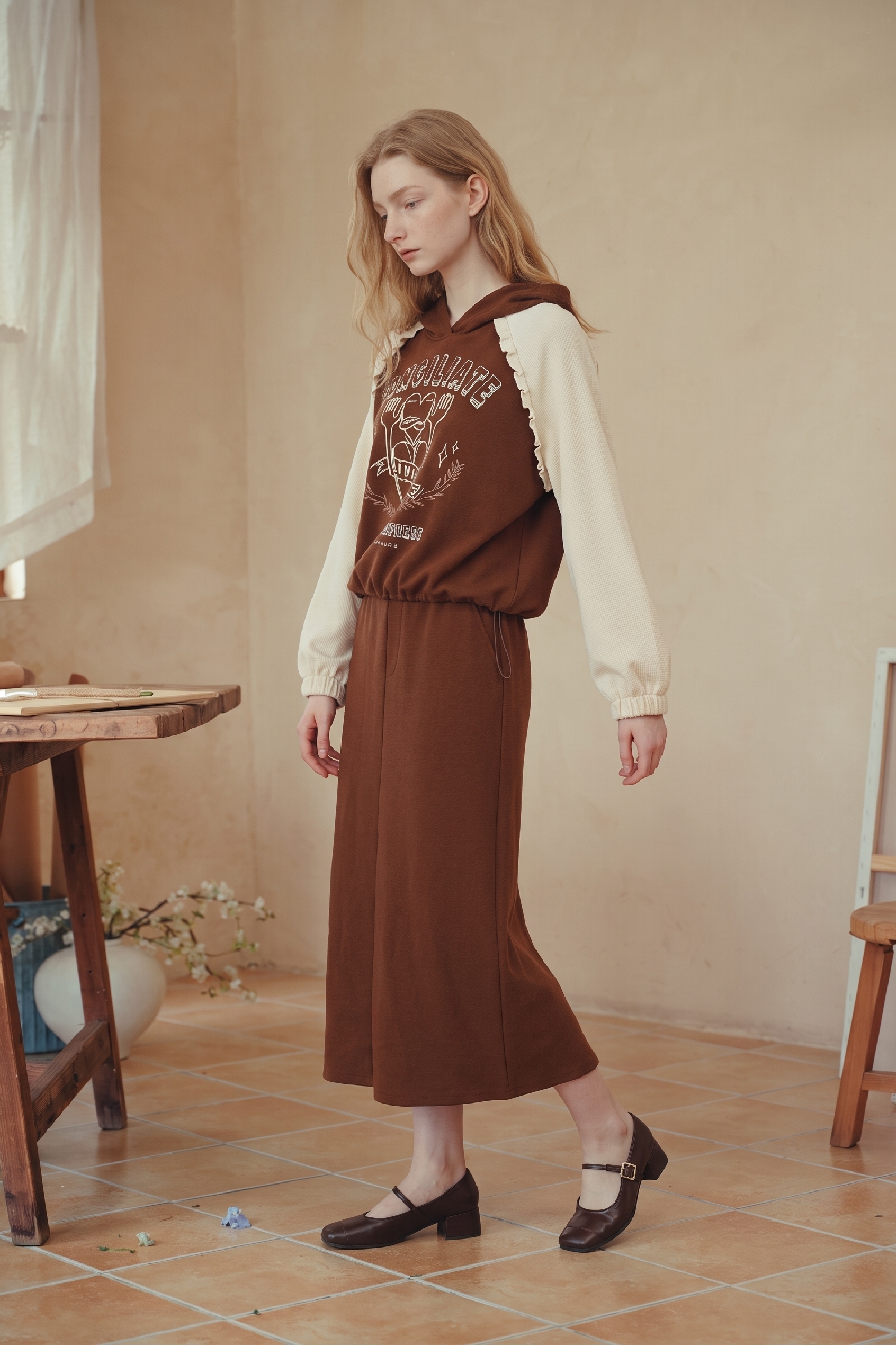 Hoodie & Midi Skirt Two-Piece Set-LYONSENS