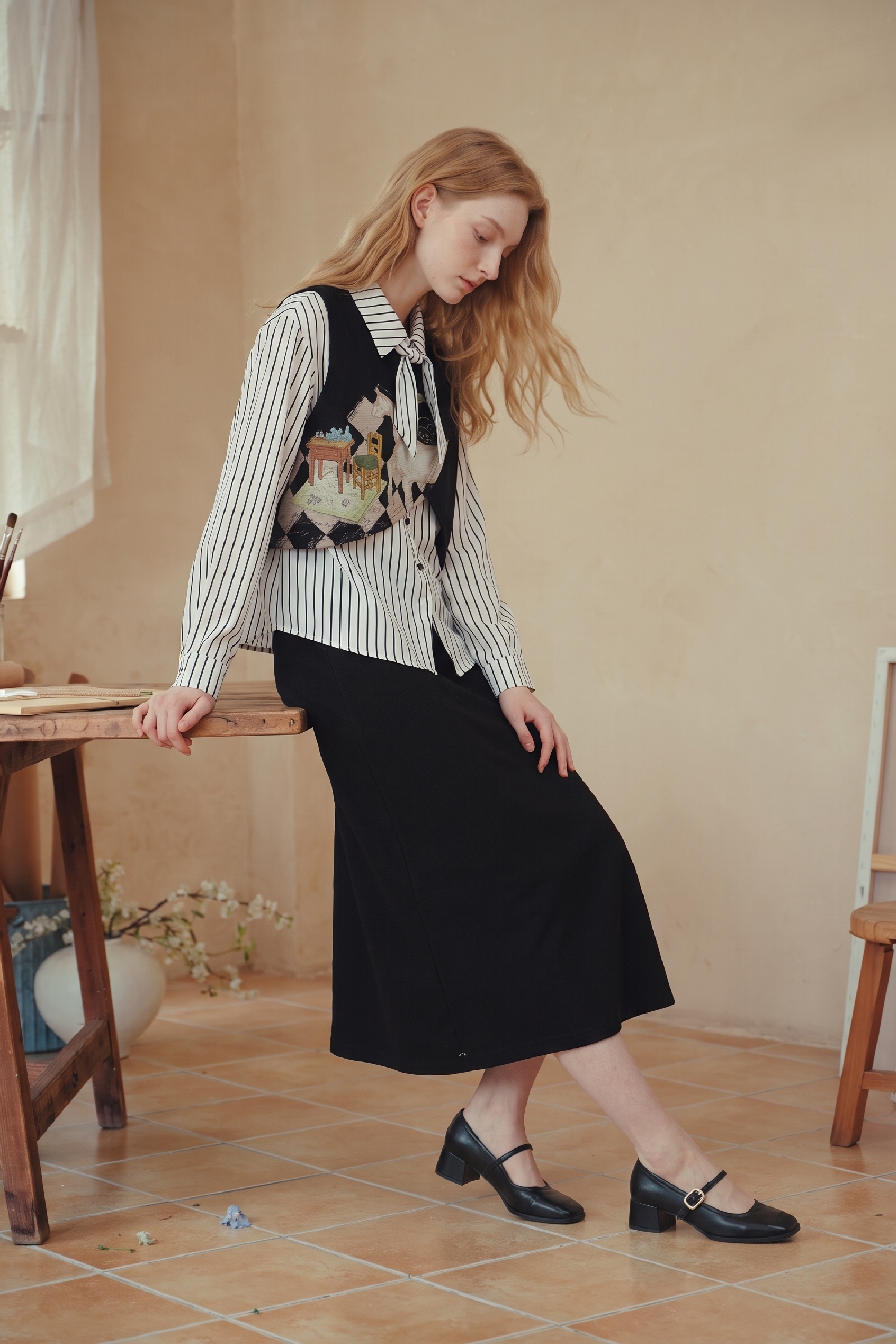 Striped Shirt & Skirt Matching Set-LYONSENS