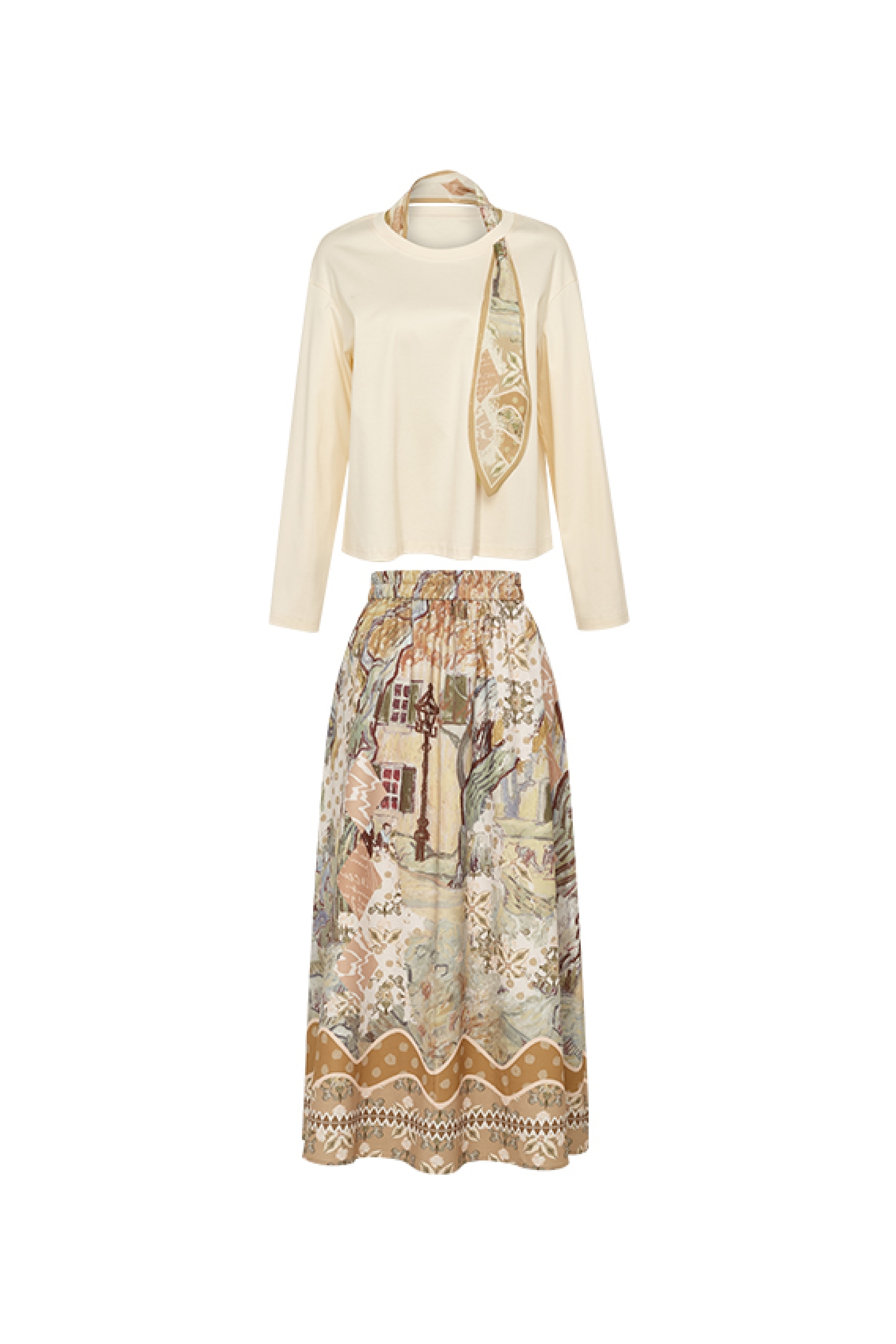 Long‑sleeve Top And Printed Skirt Set-LYONSENS