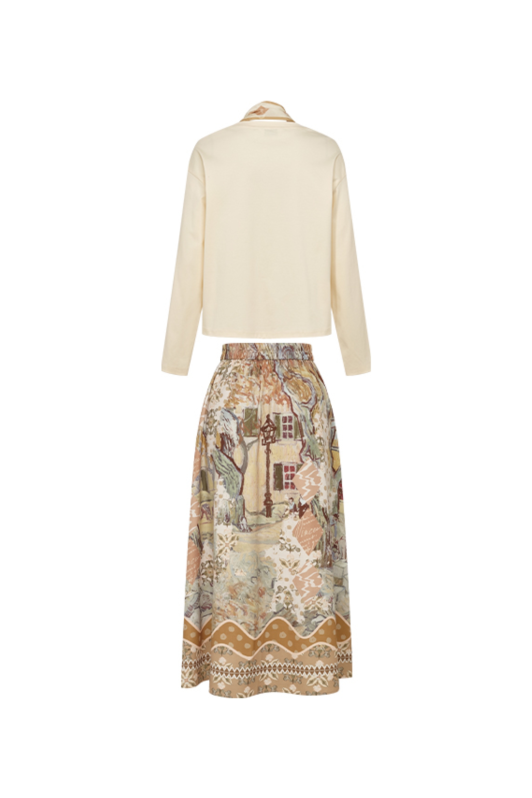 Long‑sleeve Top And Printed Skirt Set-LYONSENS