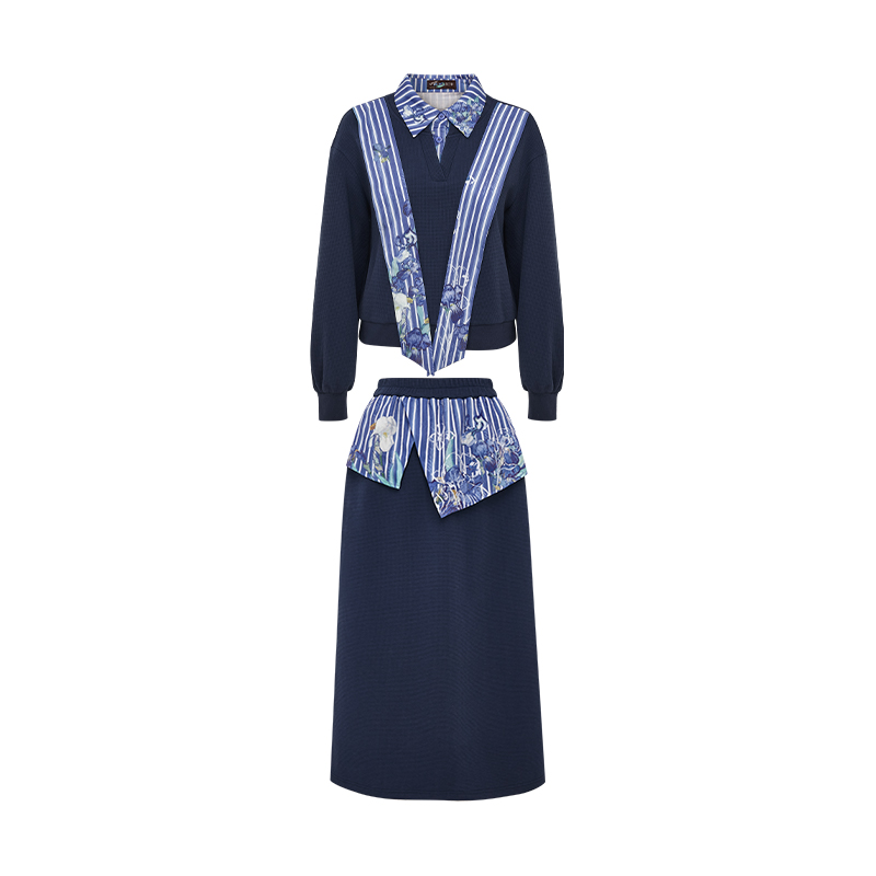 Sailor Collar Cropped Top Two-Piece Set