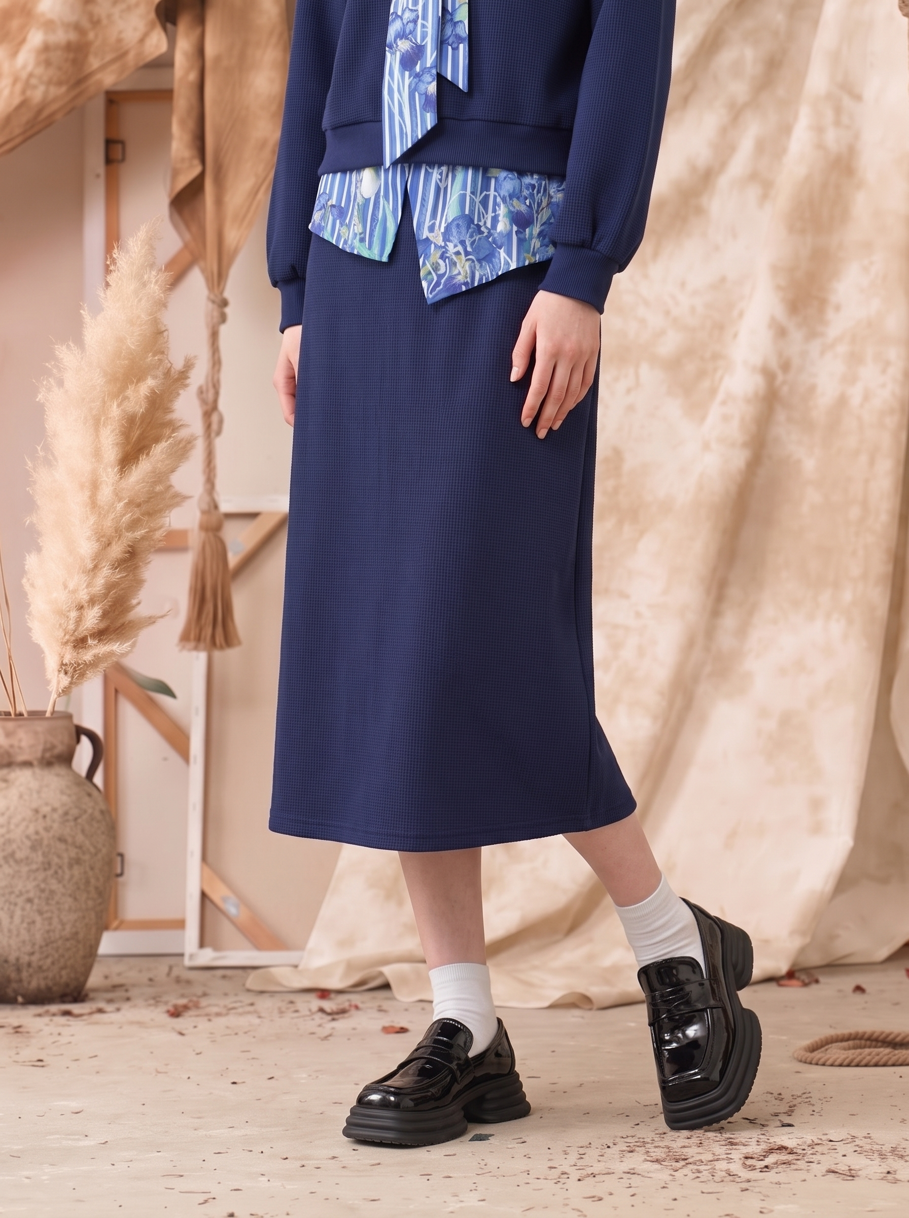 Sailor Collar Cropped Top Two-Piece Set
