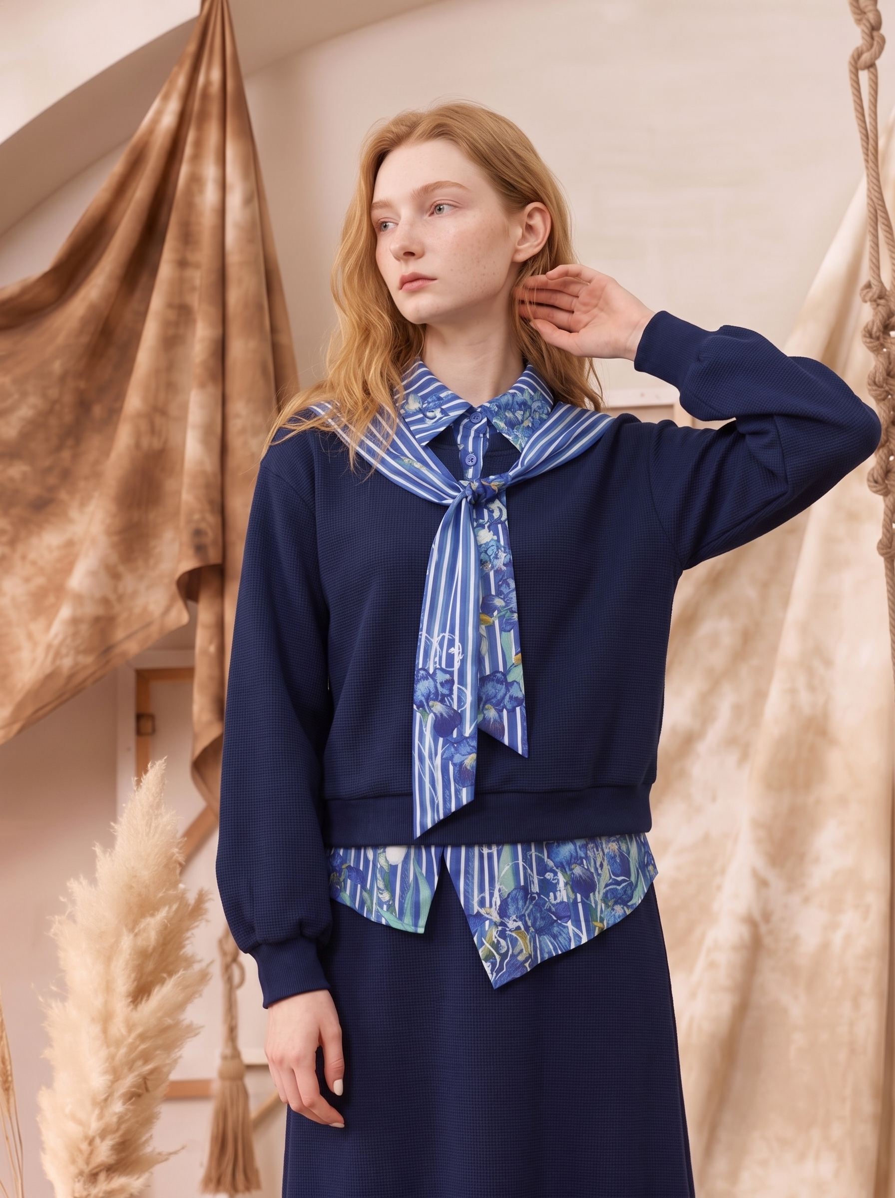 Sailor Collar Cropped Top Two-Piece Set