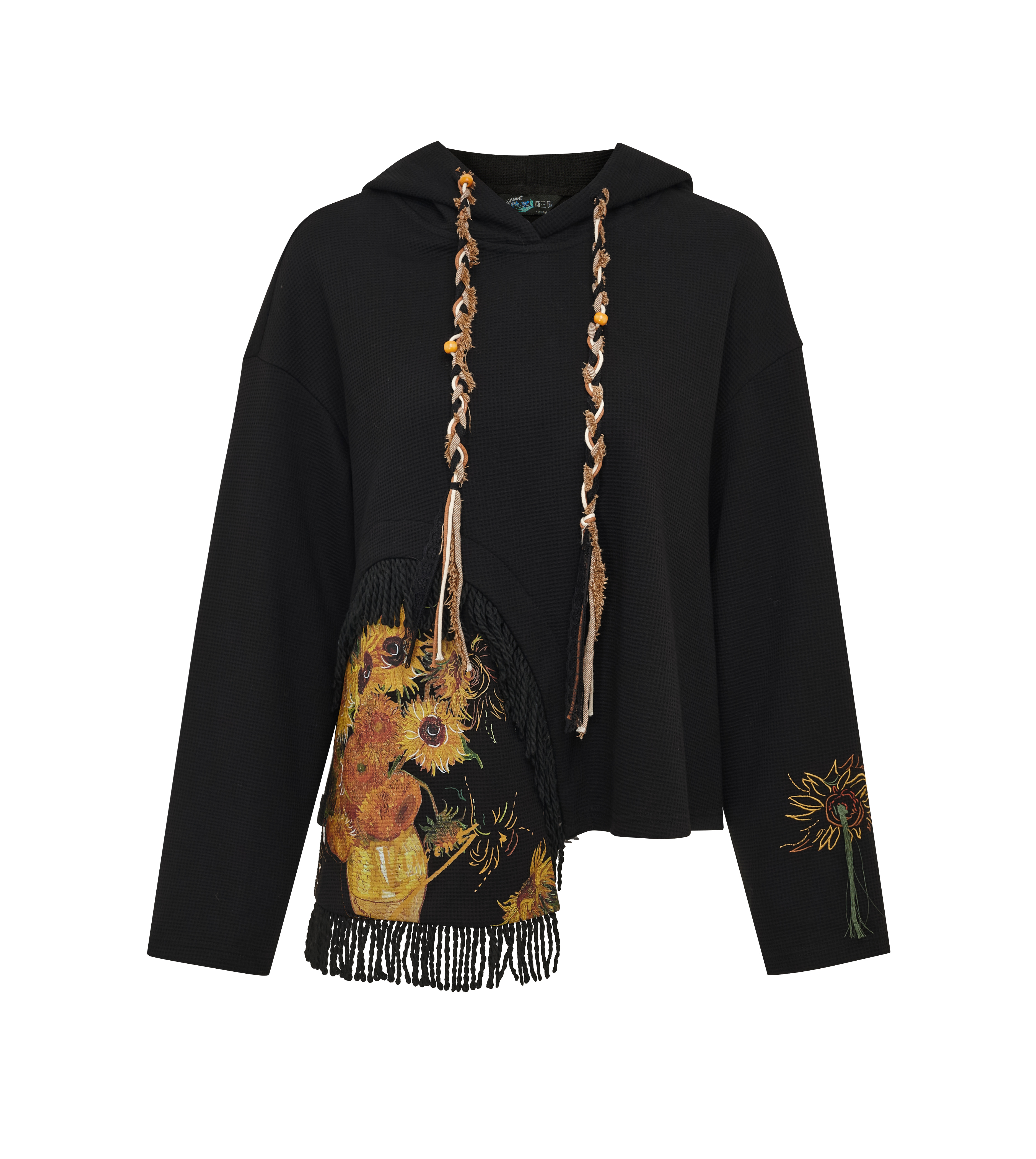 Oil Painting Print Spaghetti Strap Two-Piece Look Cropped Sweatshirt