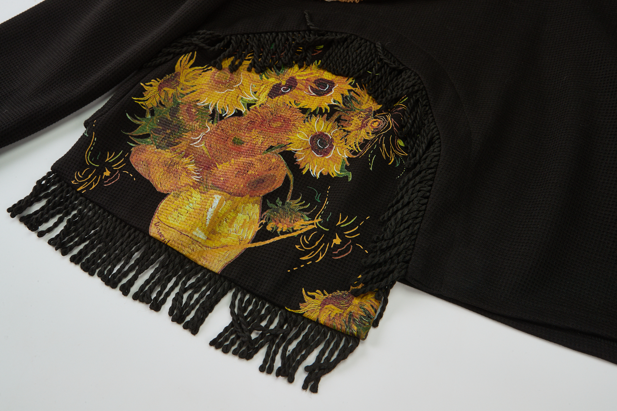 Oil Painting Print Spaghetti Strap Two-Piece Look Cropped Sweatshirt
