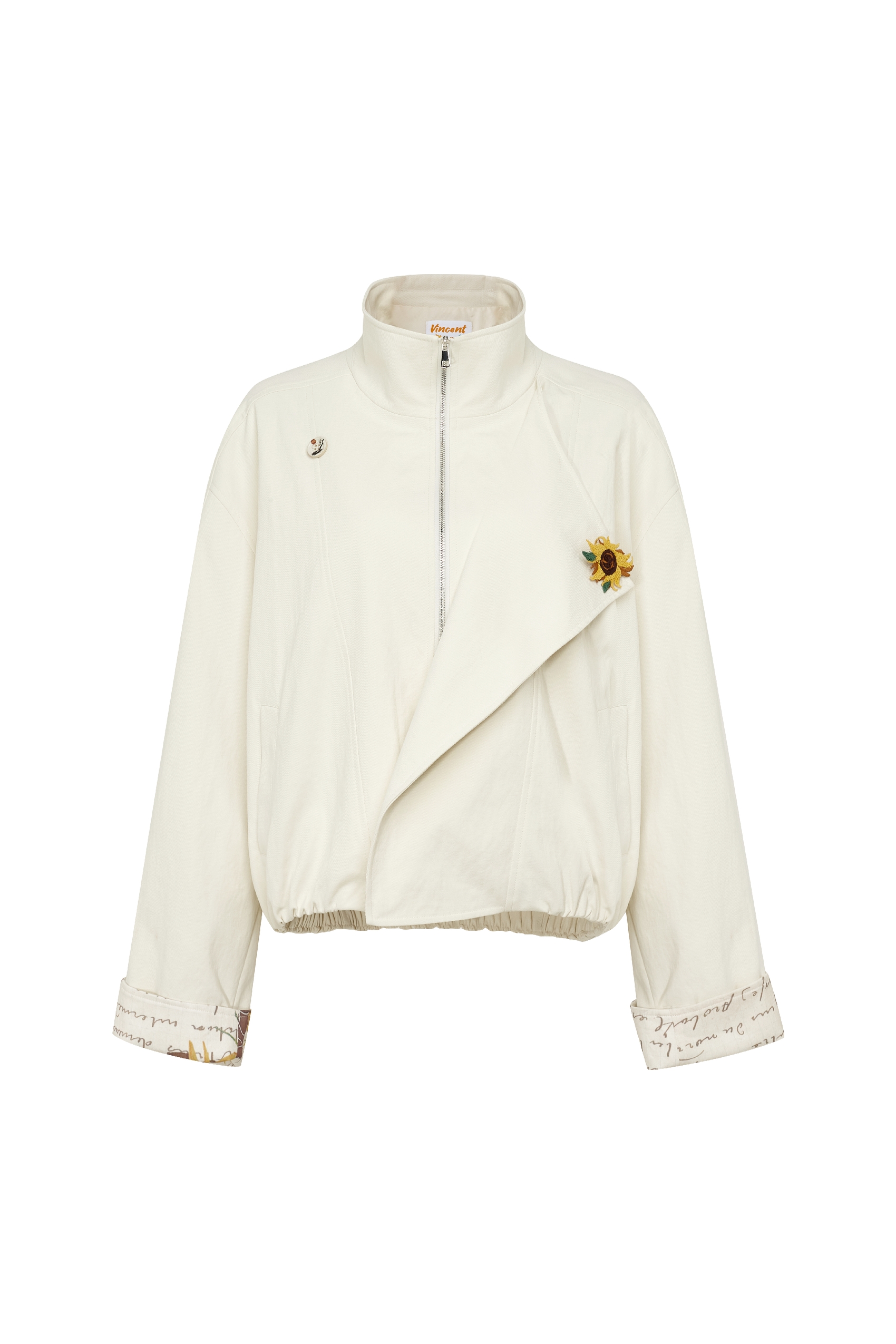 Embroidered Stand‑collar Short Coat-LYONSENS