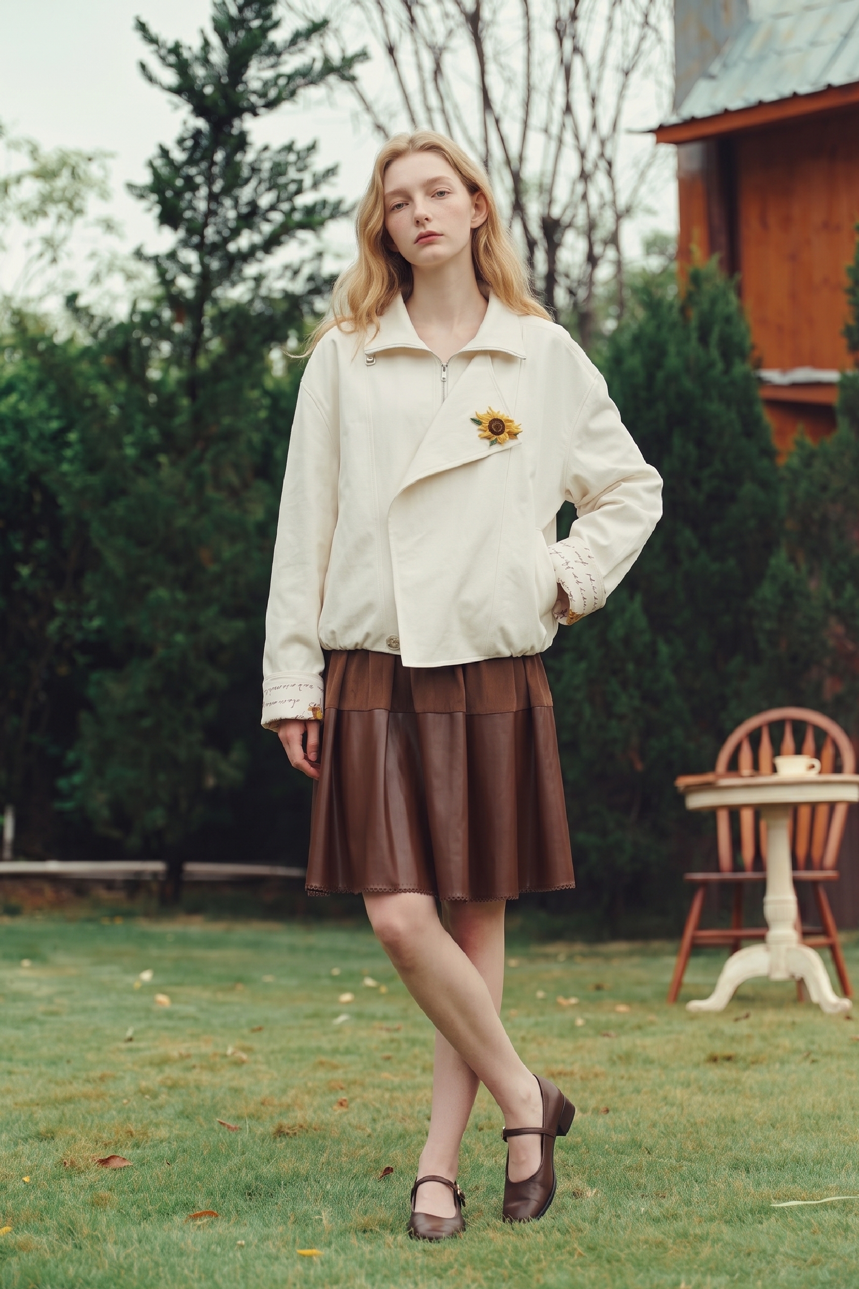 Embroidered Stand‑collar Short Coat-LYONSENS