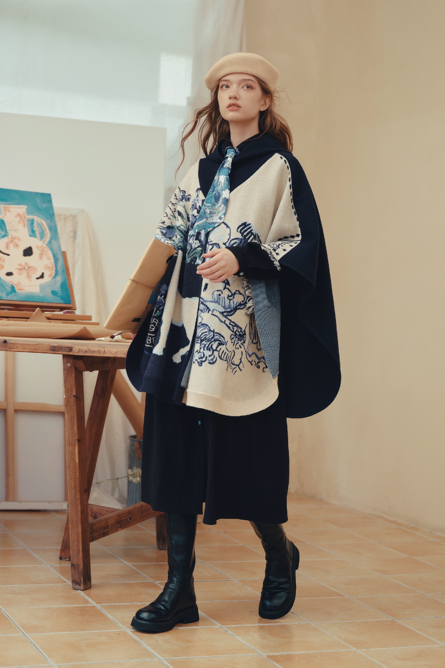 Printed Cape Coat-LYONSENS
