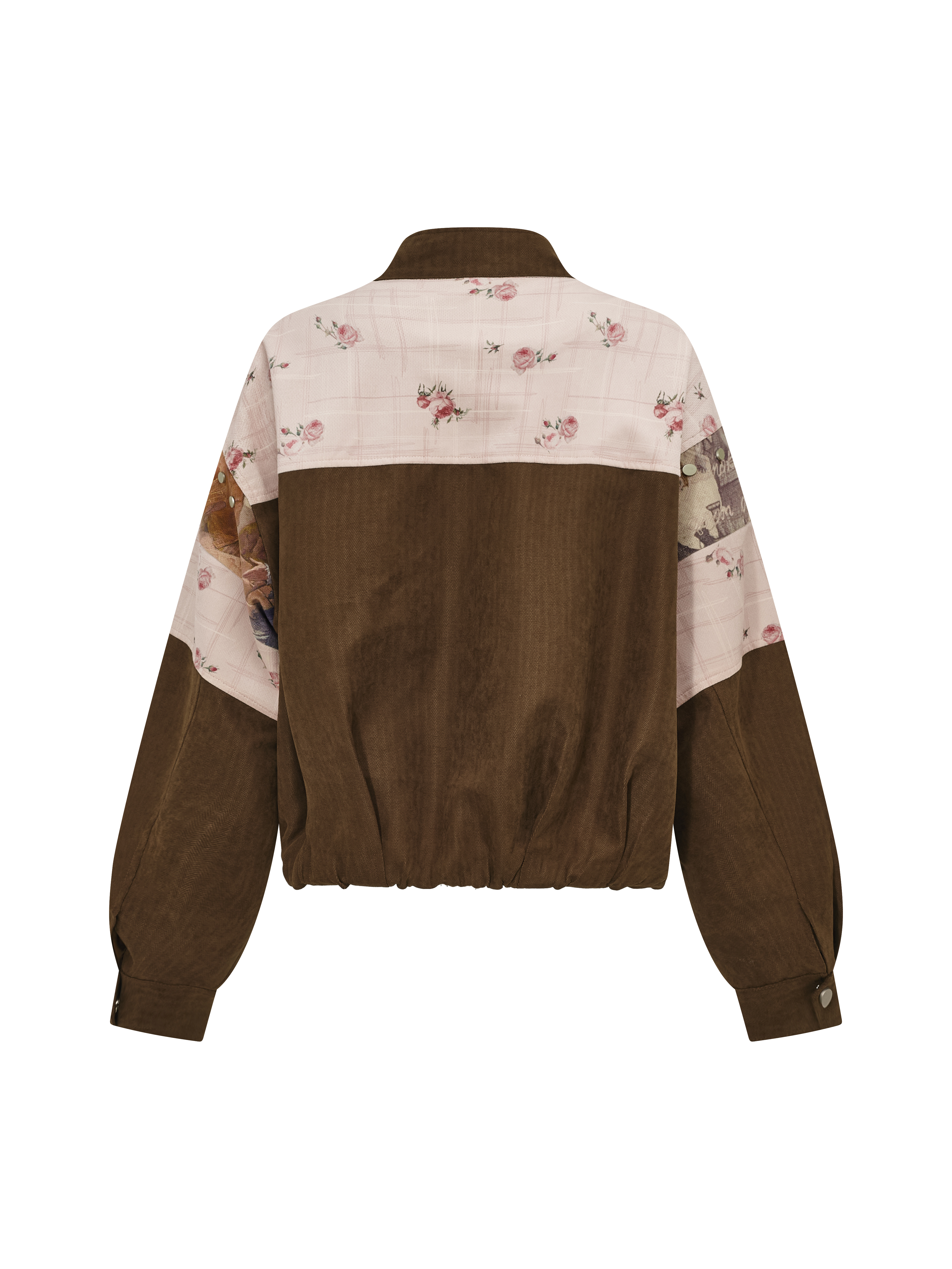 Vintage Printed Patchwork Crew Neck Cropped Jacket