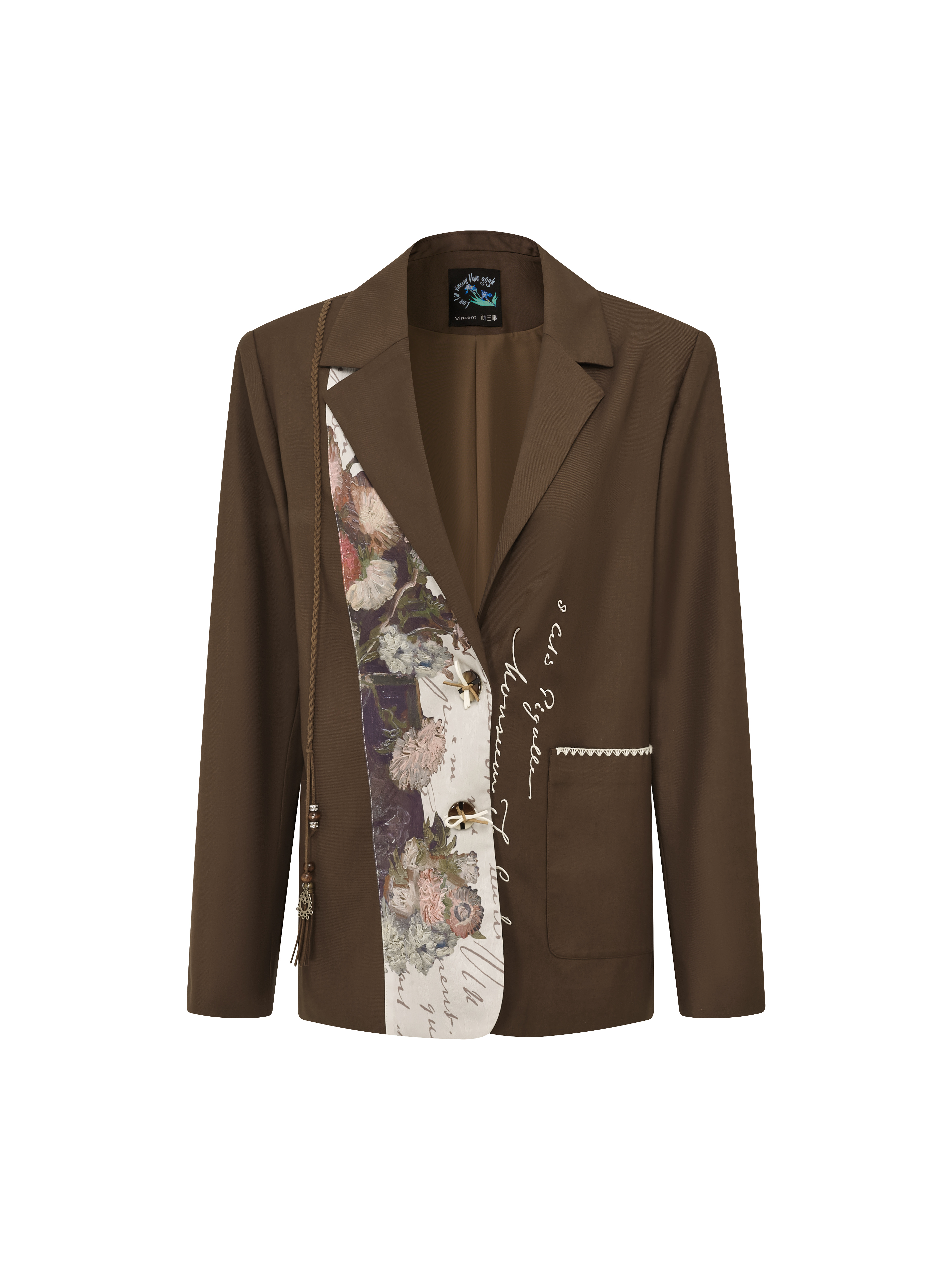 Printed Patchwork Turn-Down Collar Cropped Suit Jacket