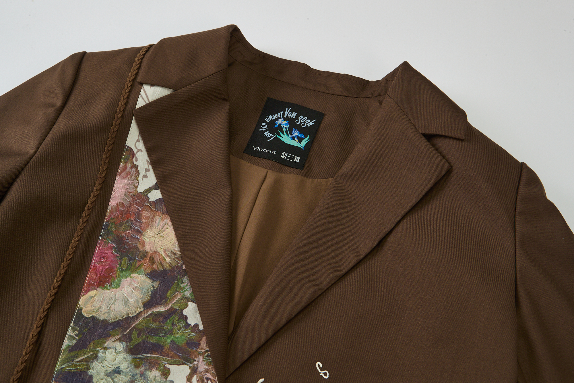 Printed Patchwork Turn-Down Collar Cropped Suit Jacket