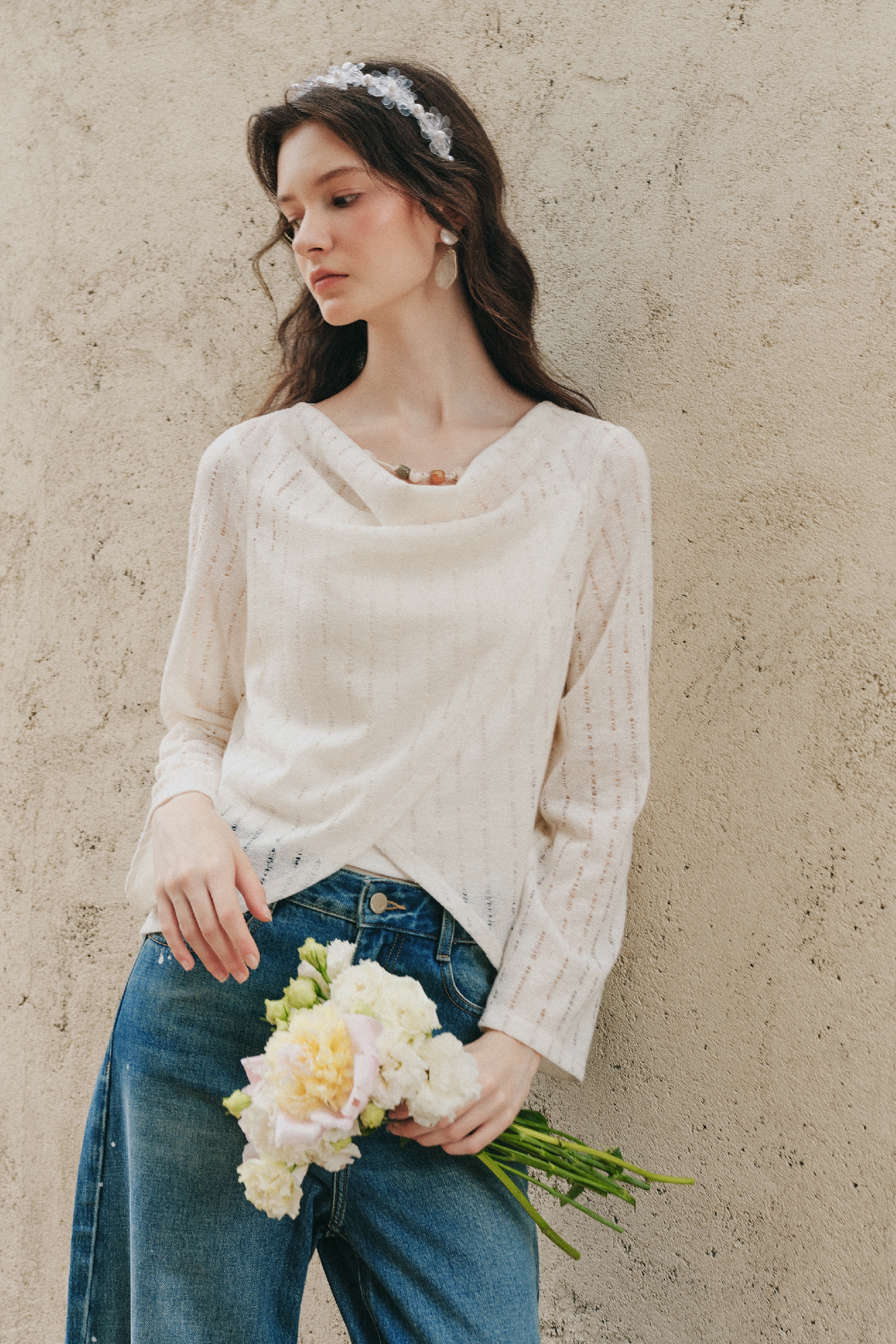 Cowl Neck Long Sleeve Knit Top-LYONSENS