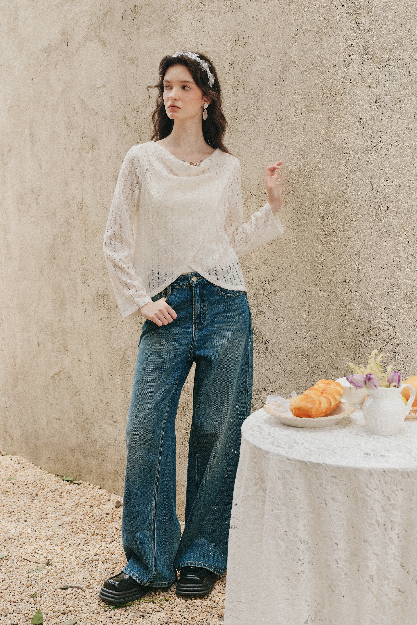Cowl Neck Long Sleeve Knit Top-LYONSENS