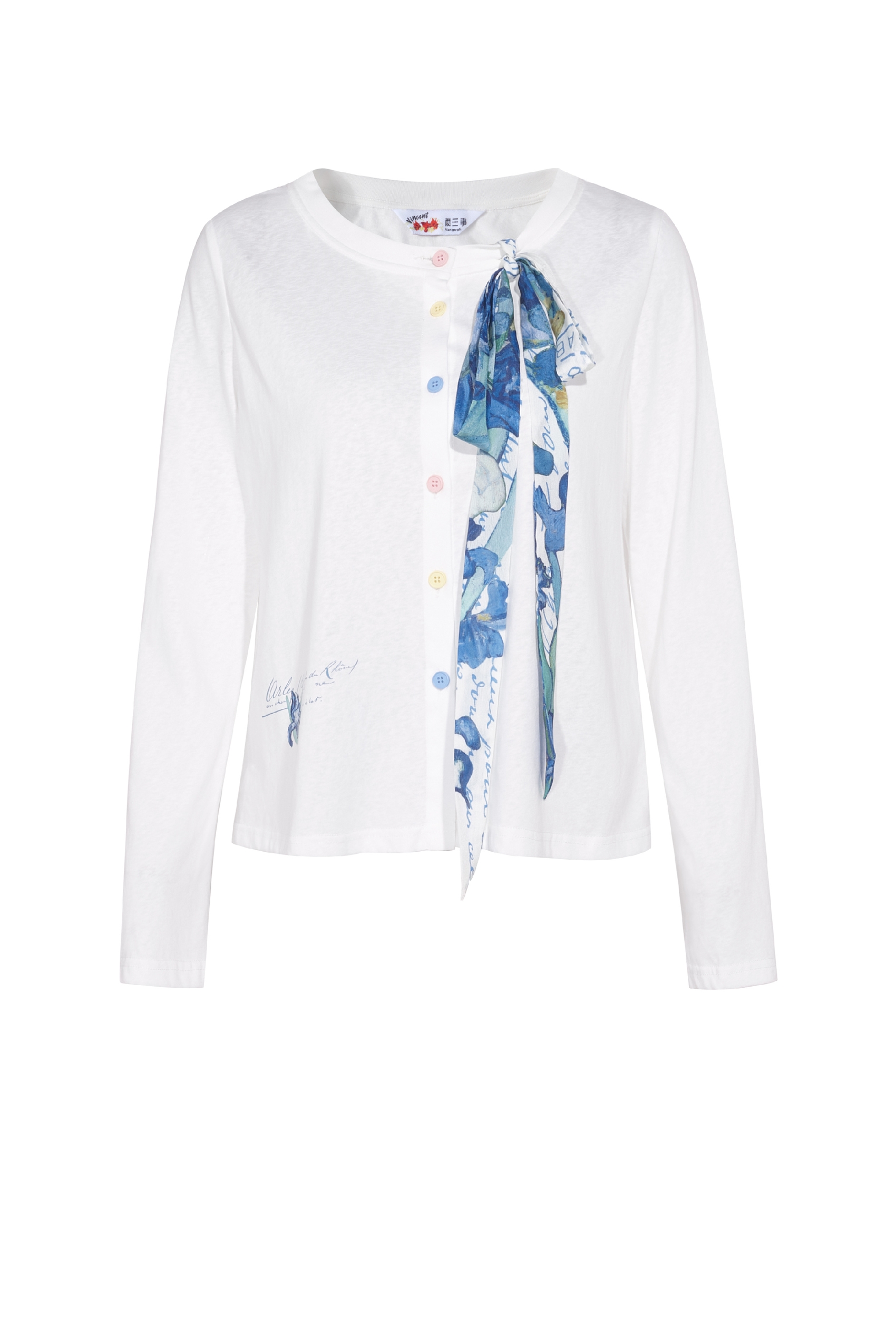 Printed Ribbon Detail Knit Top