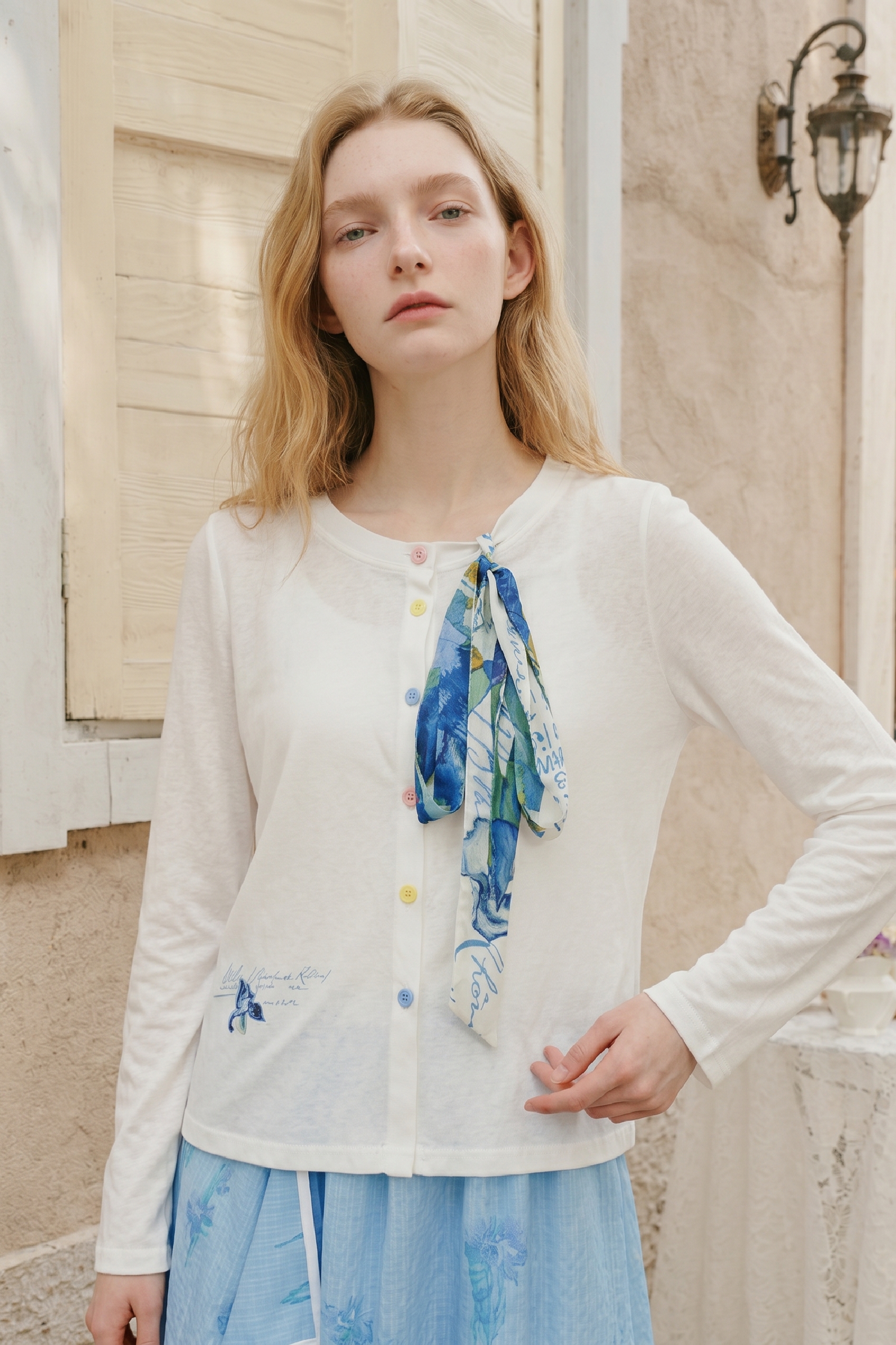 Printed Ribbon Detail Knit Top