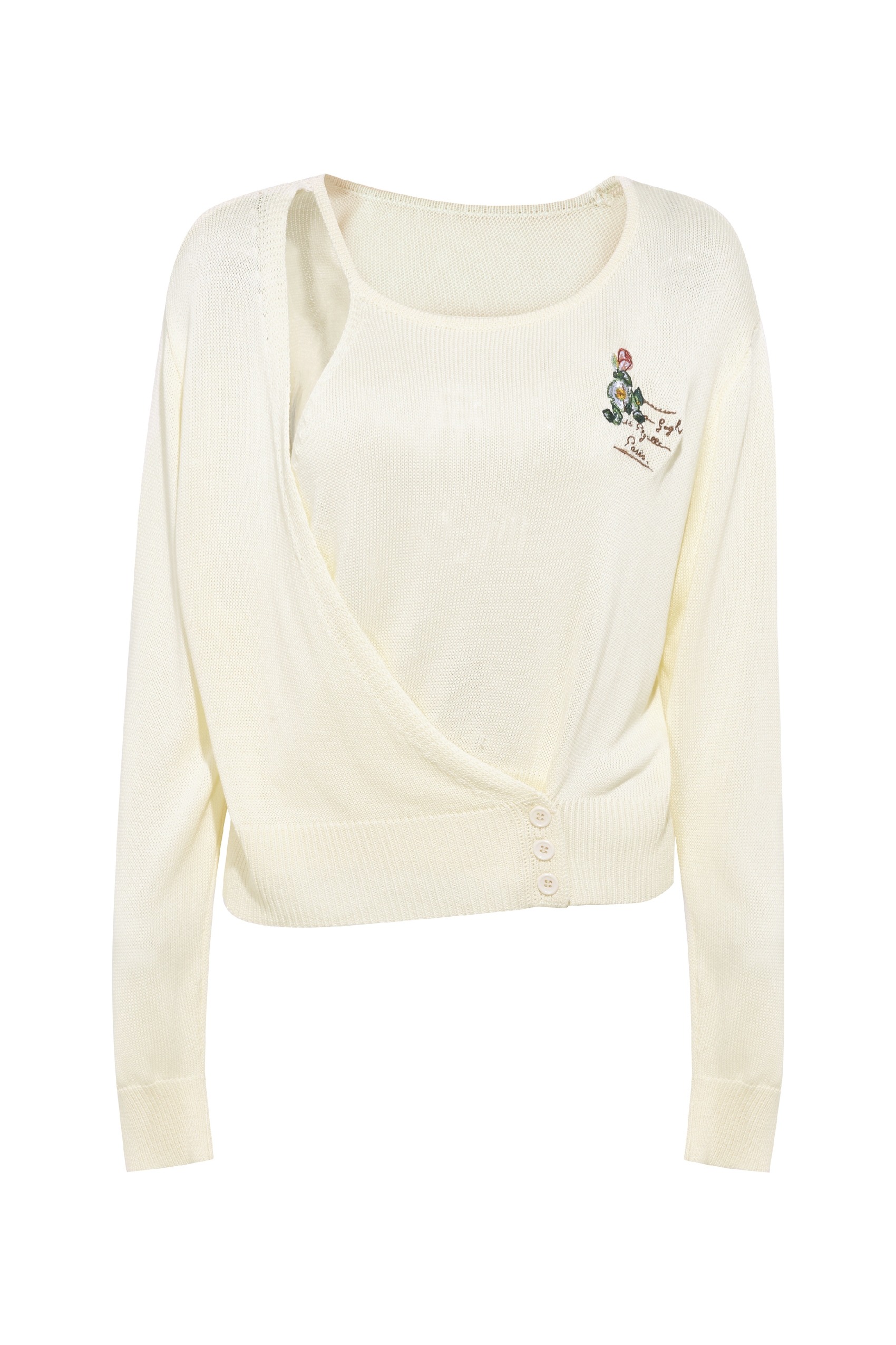 Waist Cinched Embroidered Knit Top