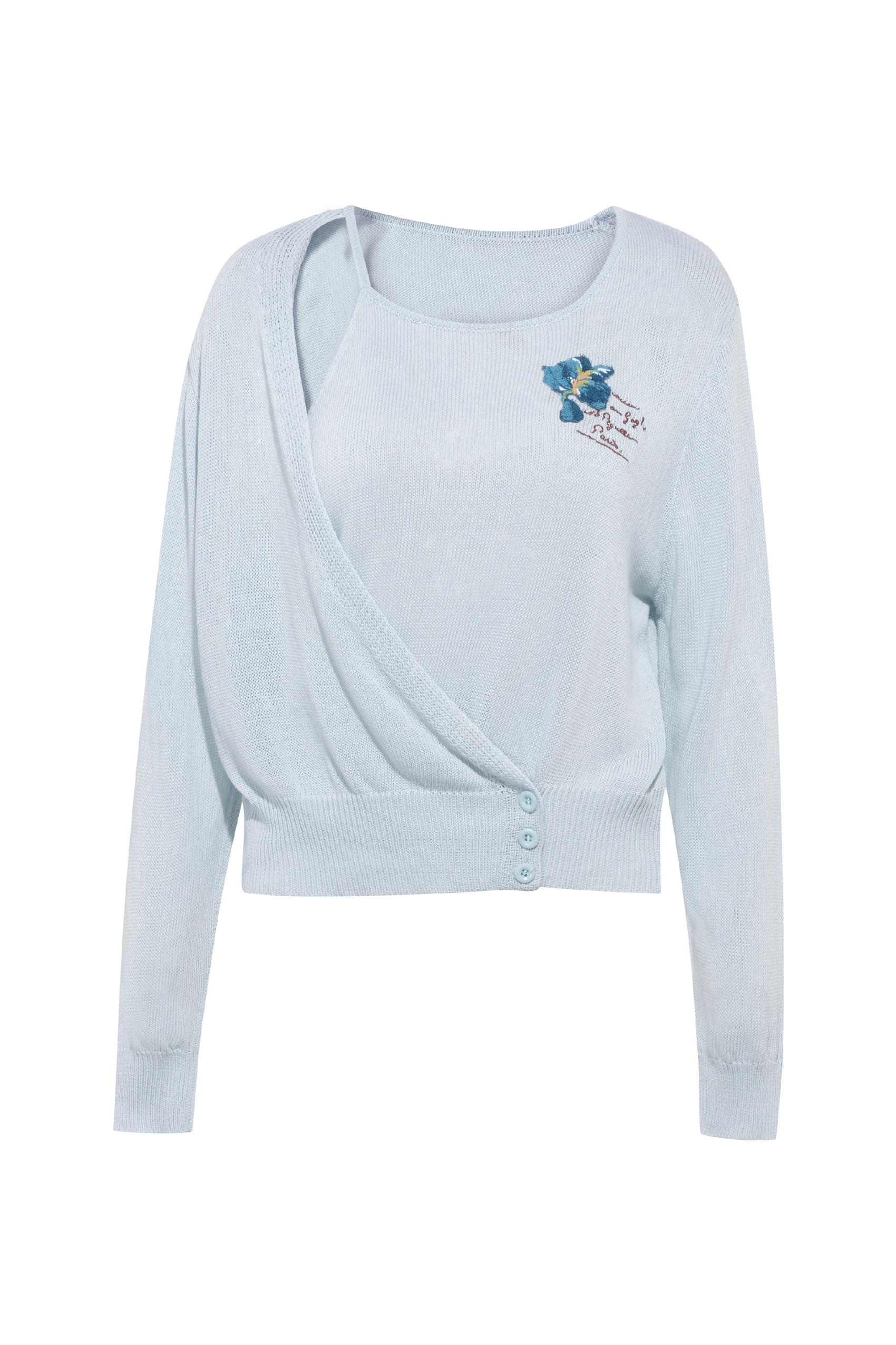Waist Cinched Embroidered Knit Top