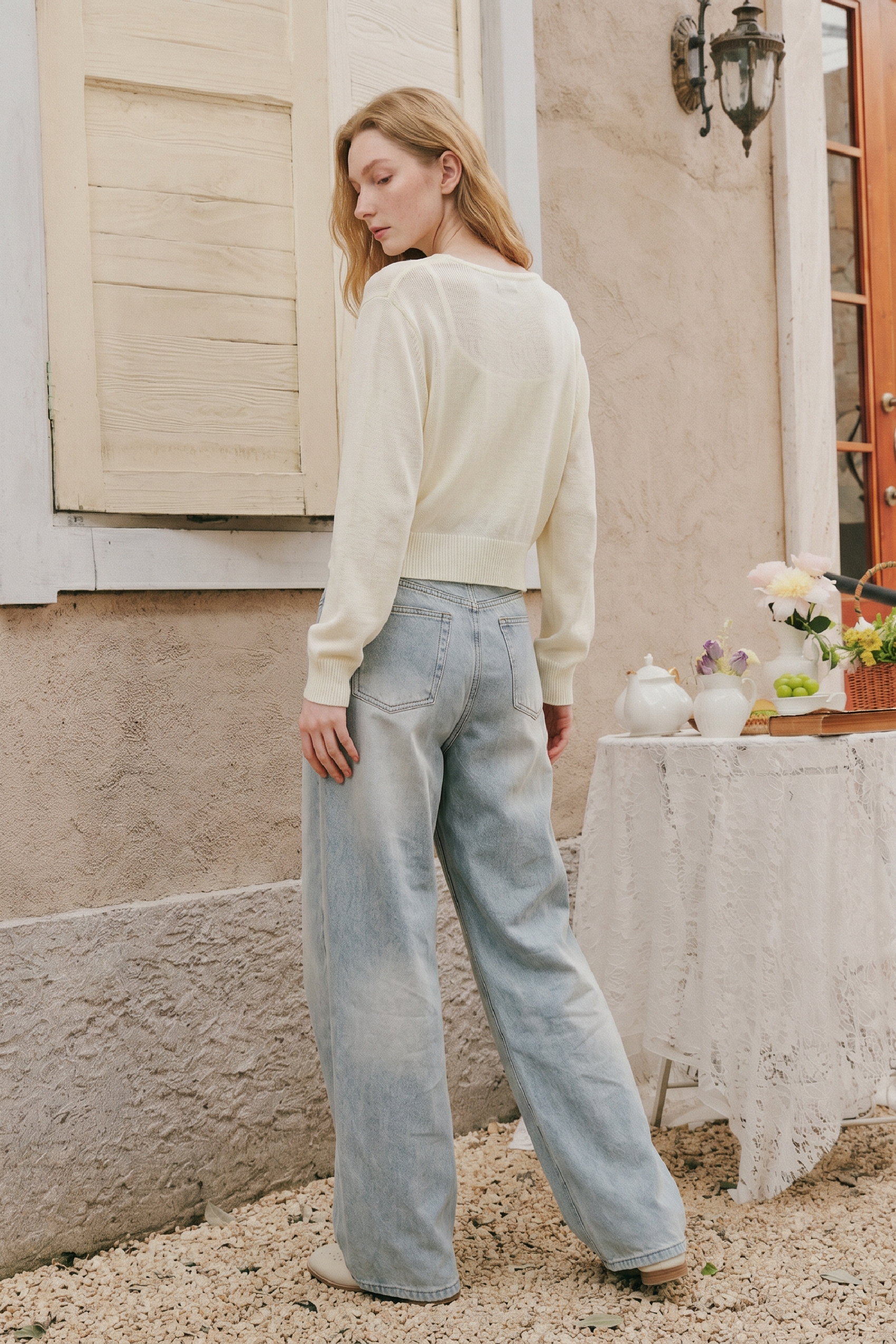Waist Cinched Embroidered Knit Top
