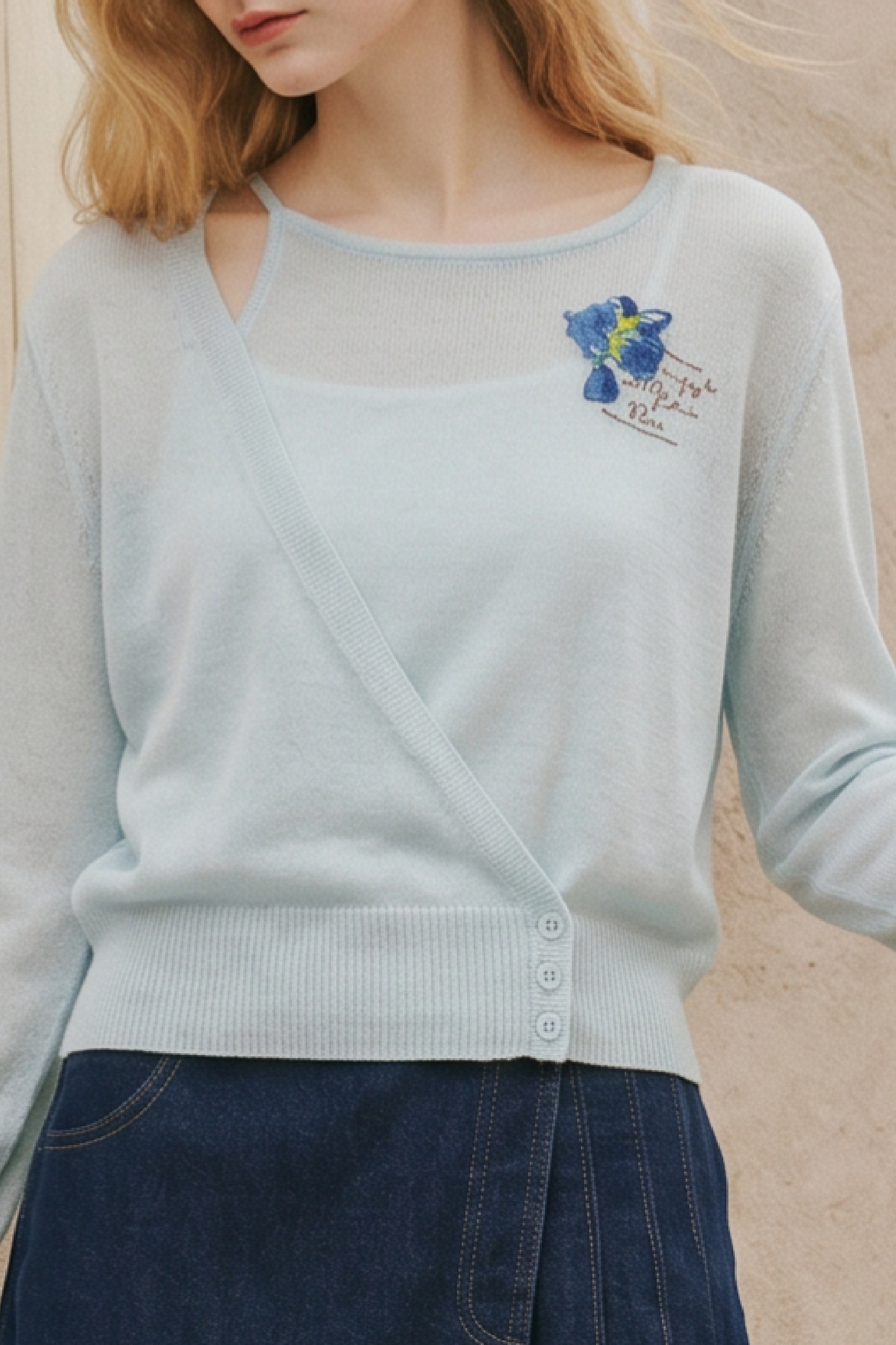 Waist Cinched Embroidered Knit Top