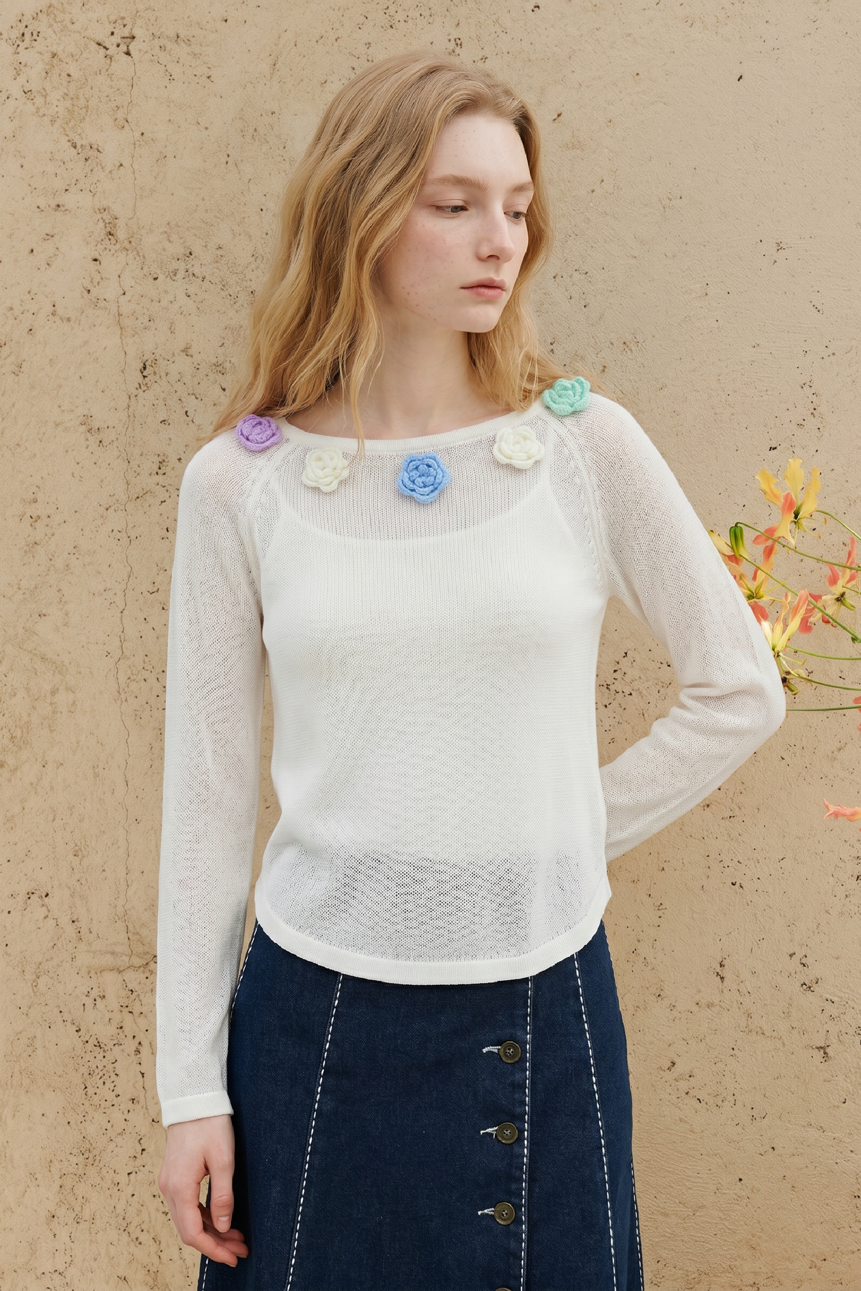 Hollow Out Long Sleeve Knit Sweater