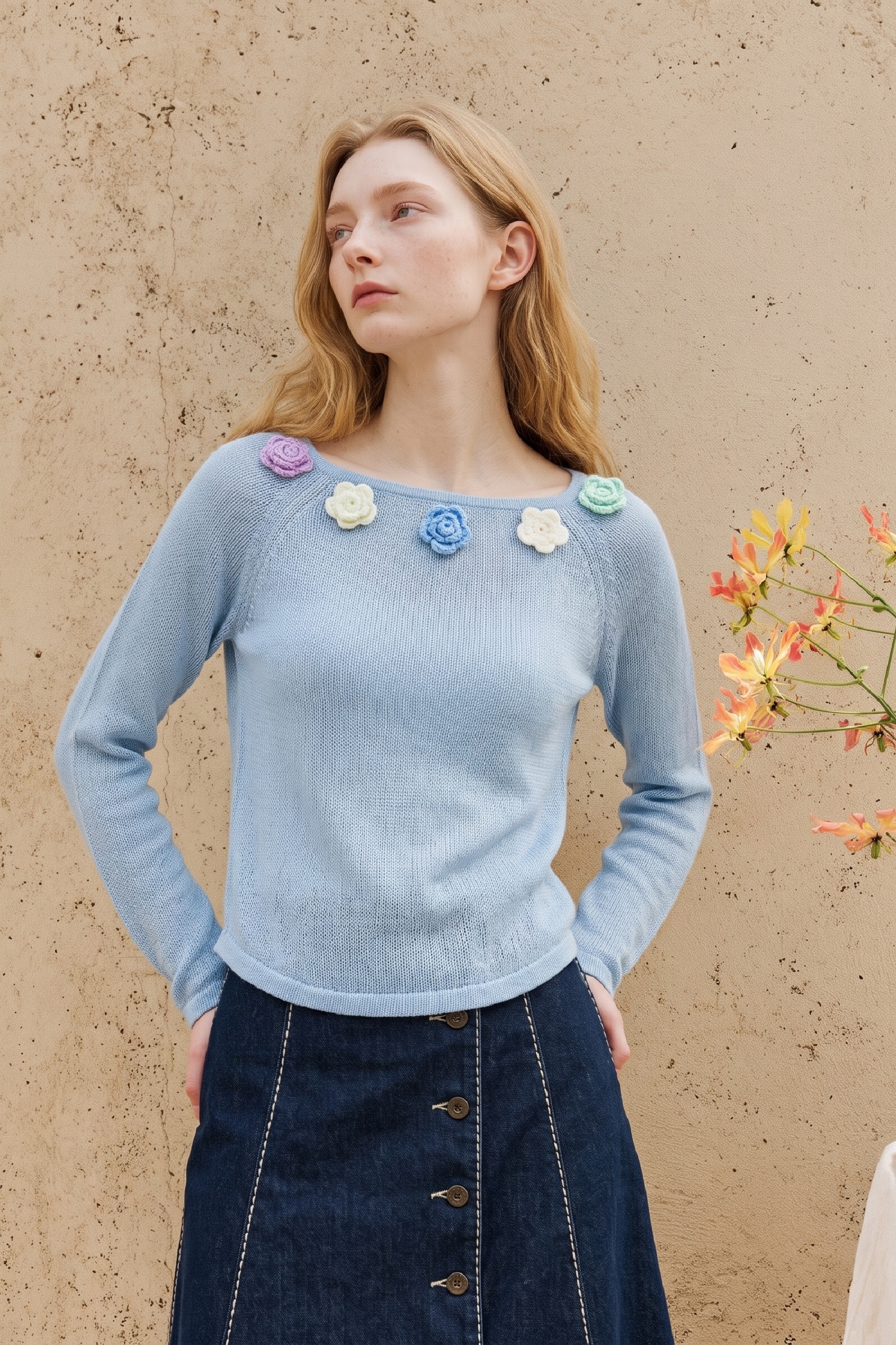 Hollow Out Long Sleeve Knit Sweater