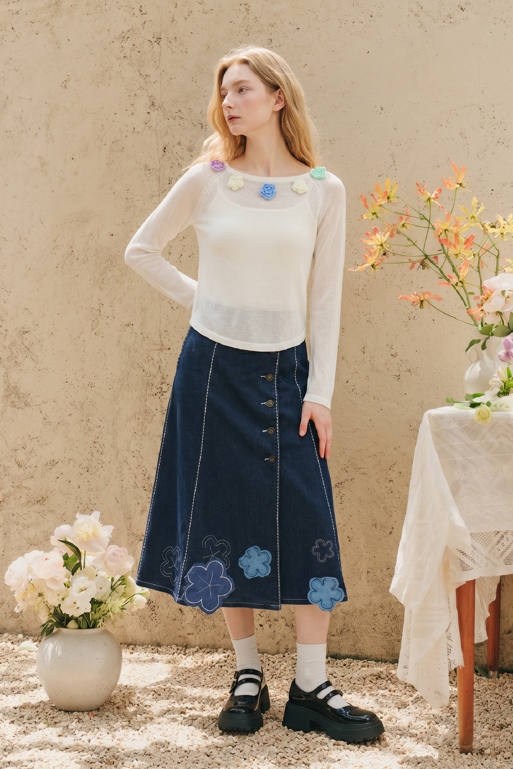 Hollow Out Long Sleeve Knit Sweater