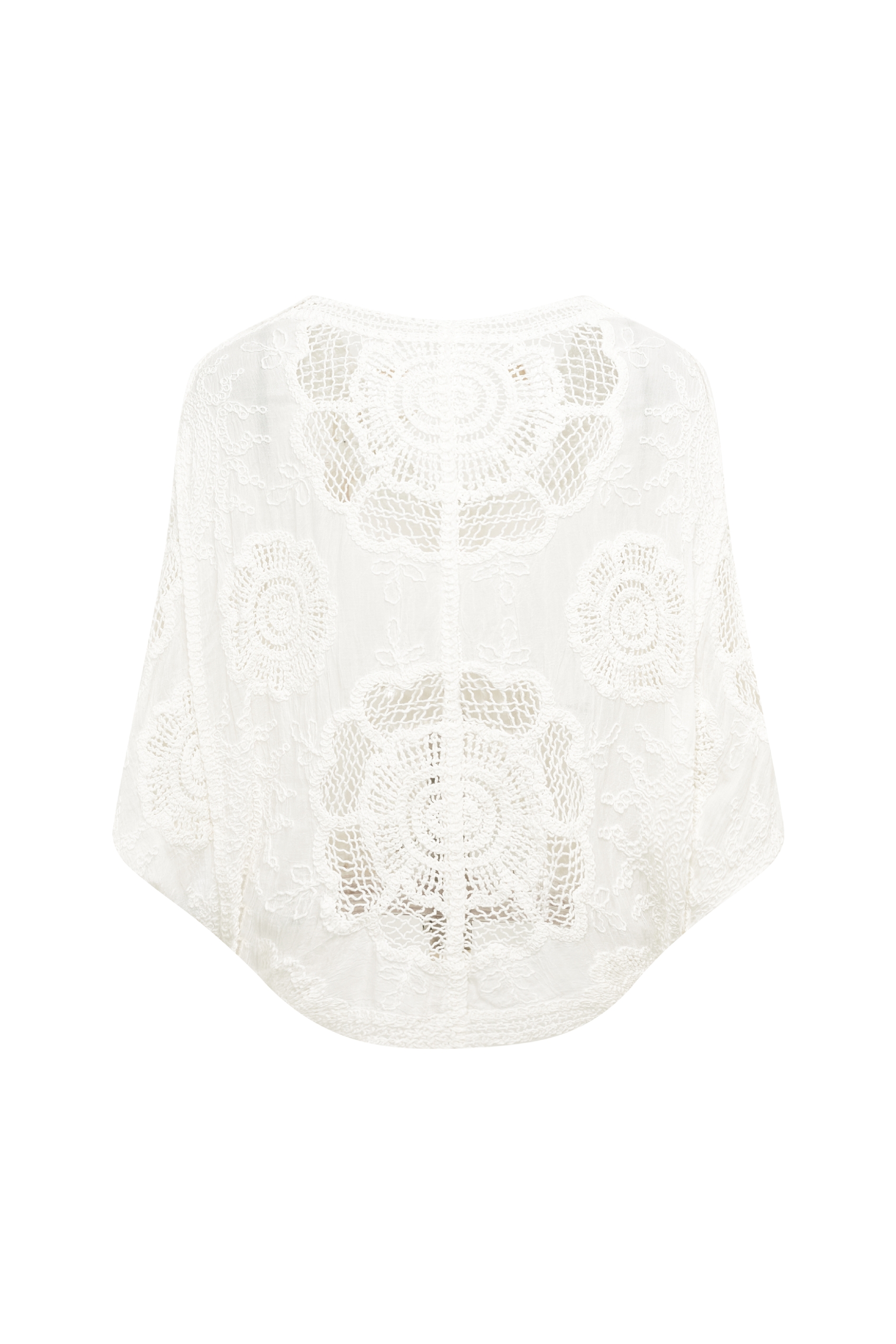 White Lace Crochet Cardigan with V-Neck-LYONSENS