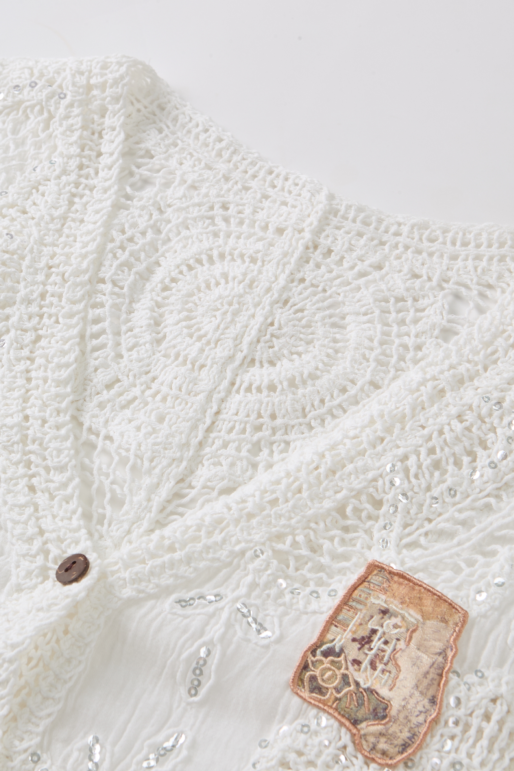 White Lace Crochet Cardigan with V-Neck-LYONSENS