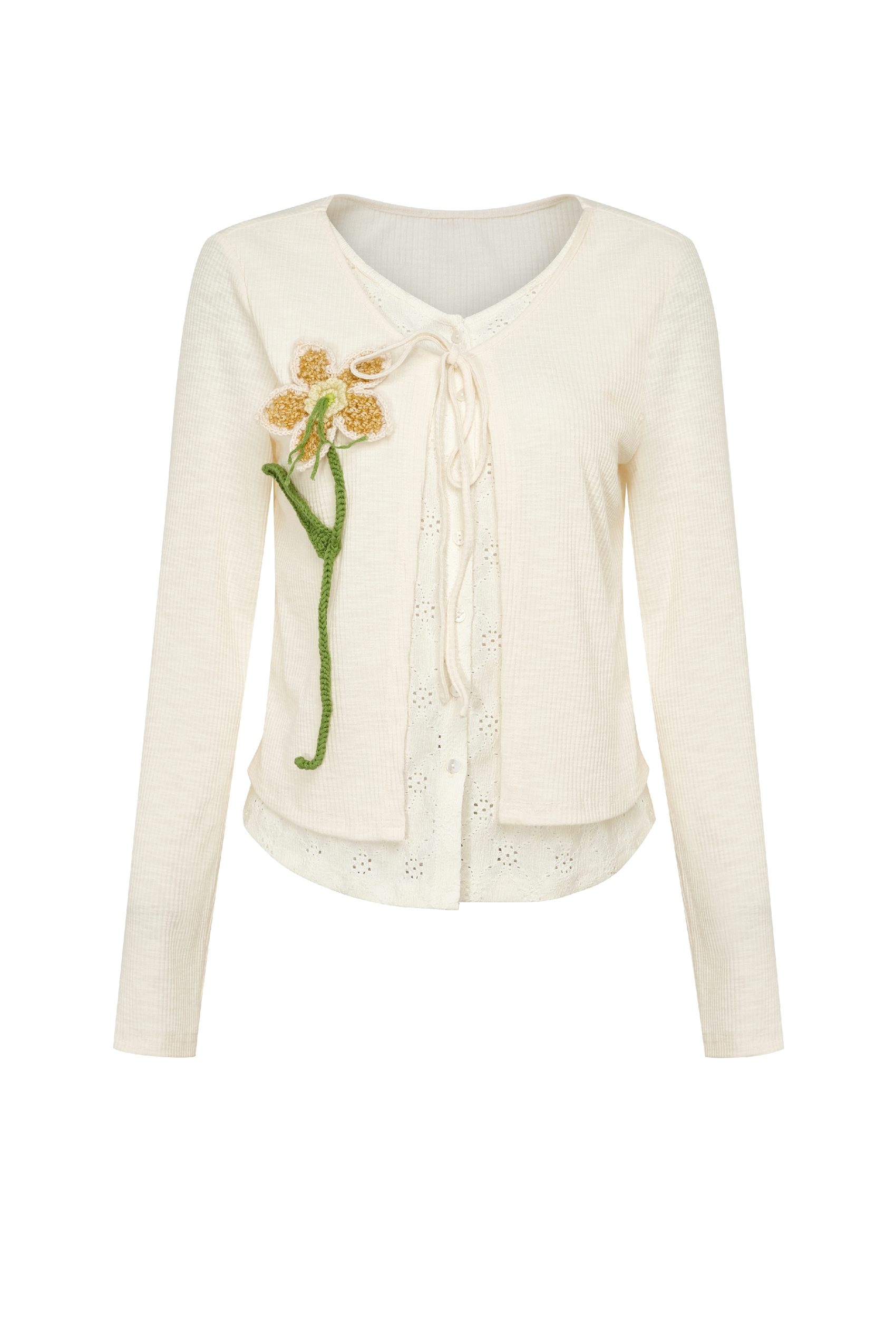 Floral‑embroidered Long‑sleeve Top-LYONSENS