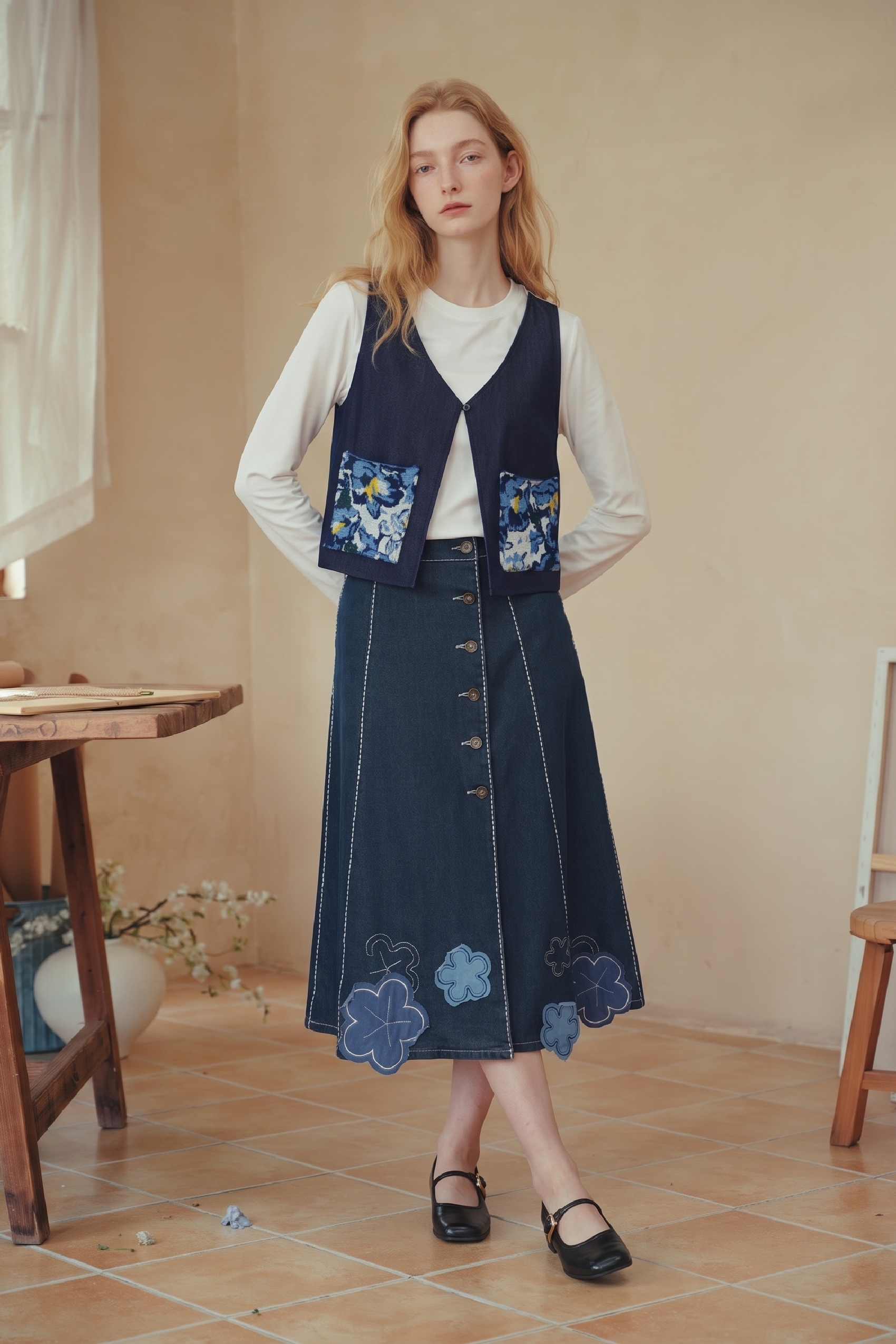 Spliced Knit Long‑sleeve Top-LYONSENS