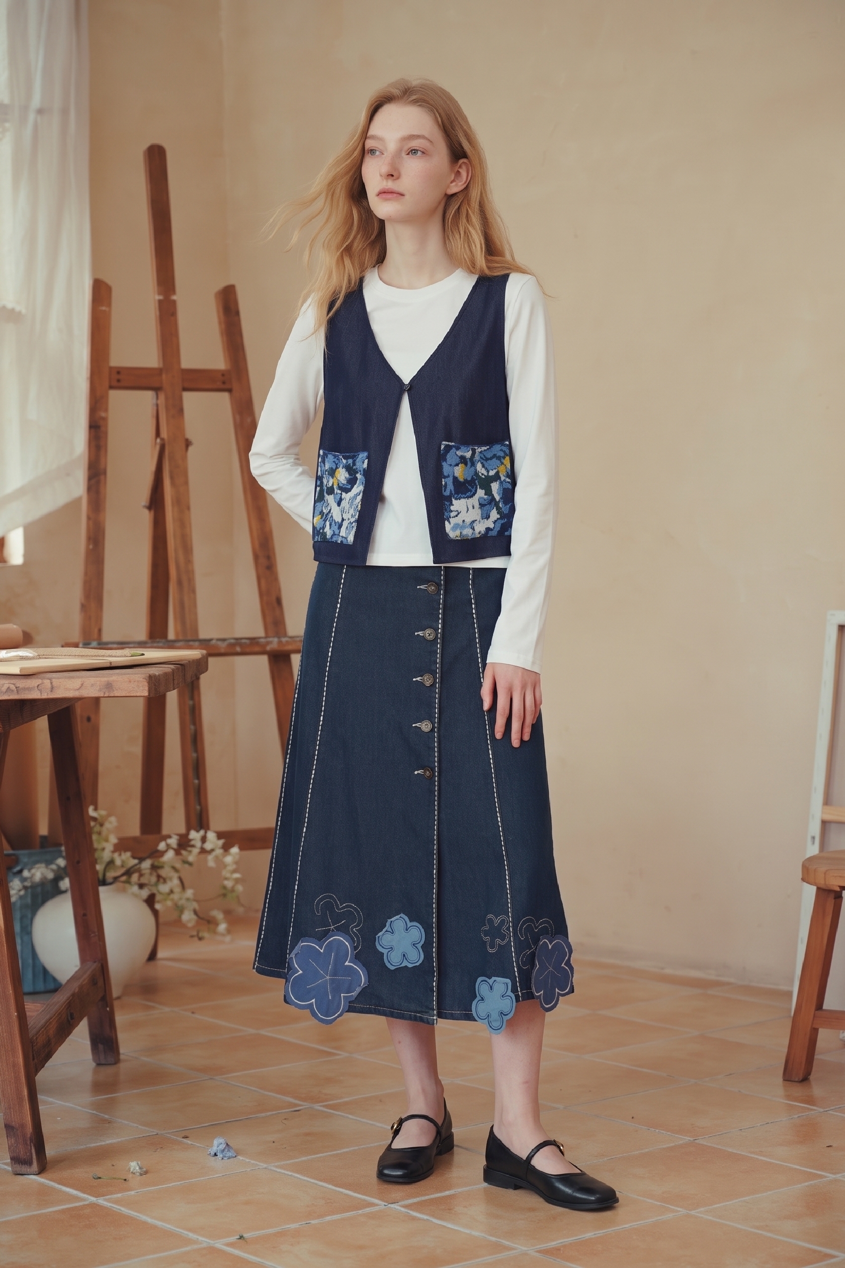 Spliced Knit Long‑sleeve Top-LYONSENS