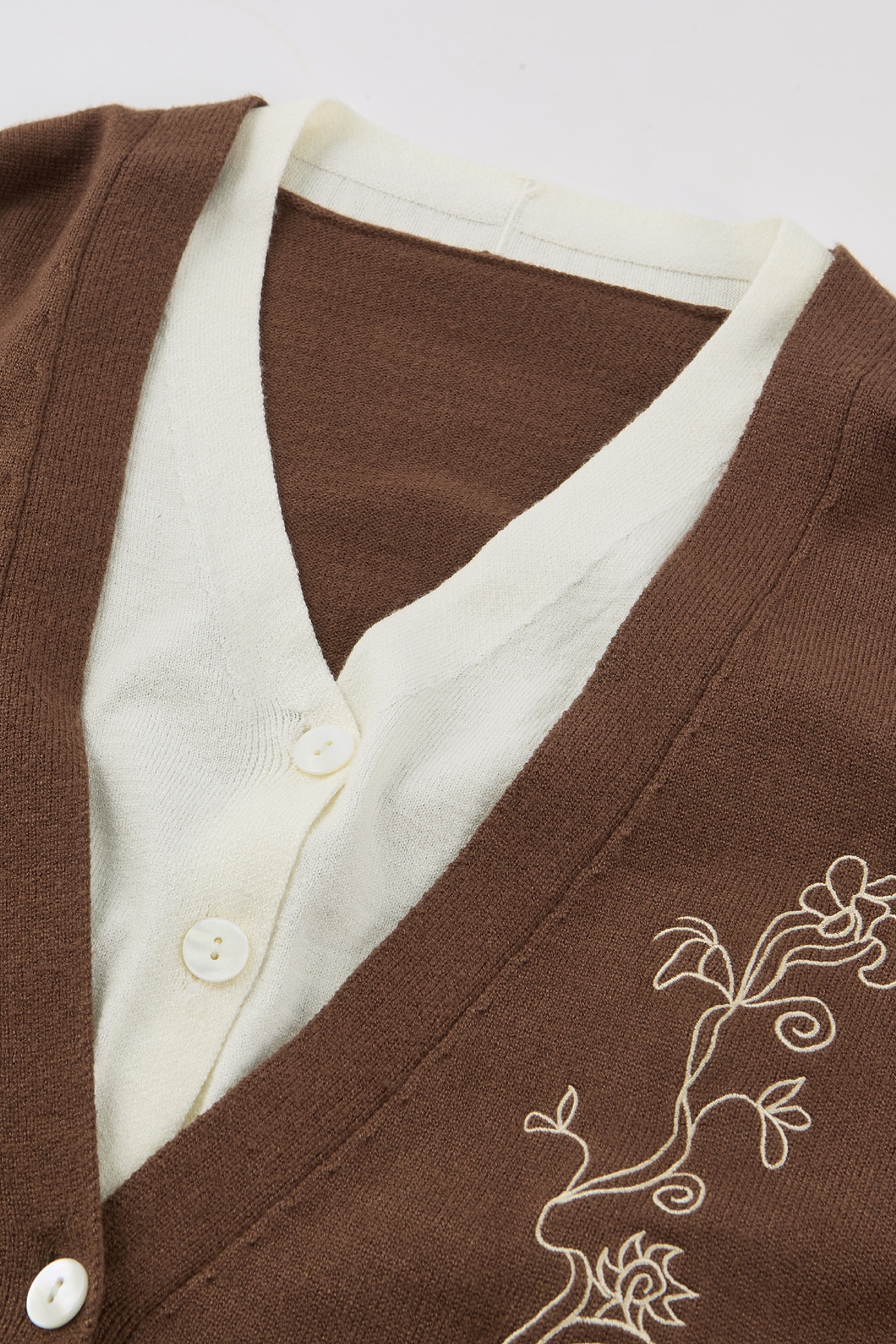 Brown Folk Embroidered Tie-Front Cardigan-LYONSENS