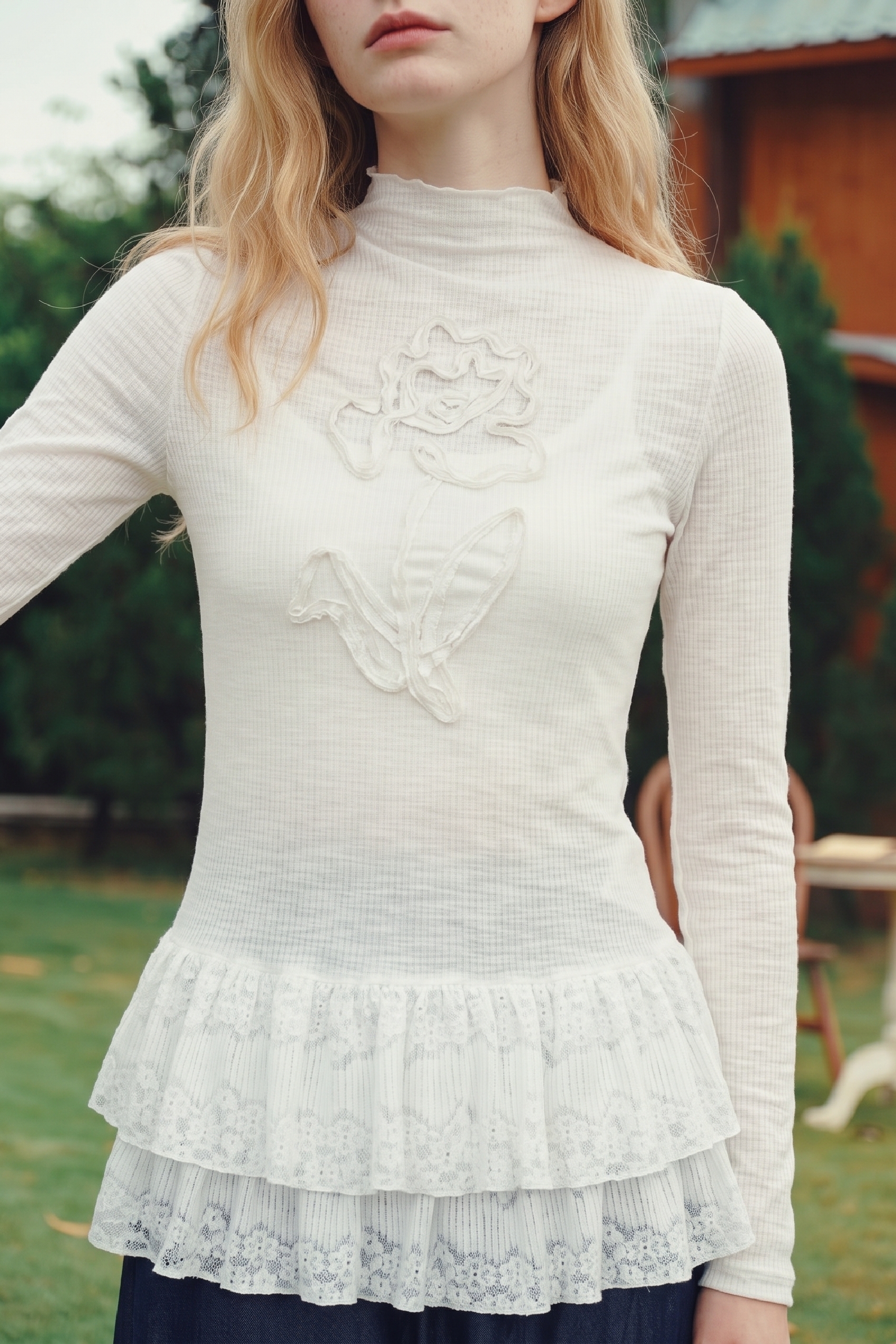 Embroidered Spliced Knit Sweater-LYONSENS