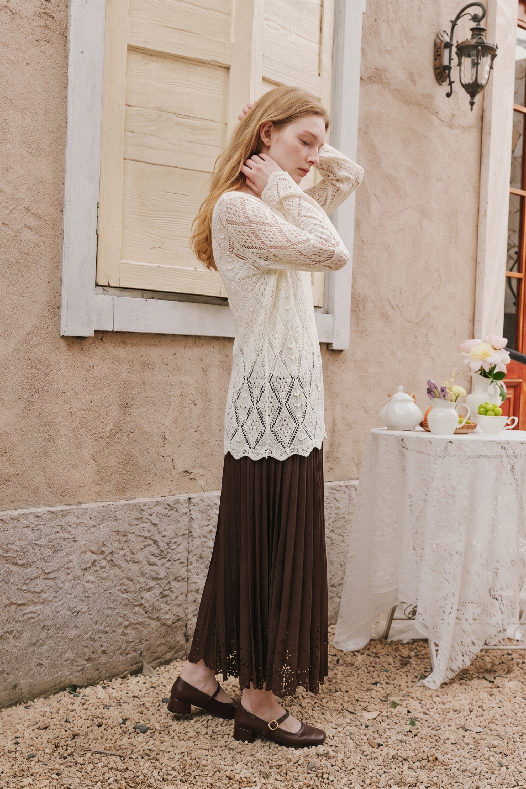 Hollow‑out Long‑sleeve Knit Top