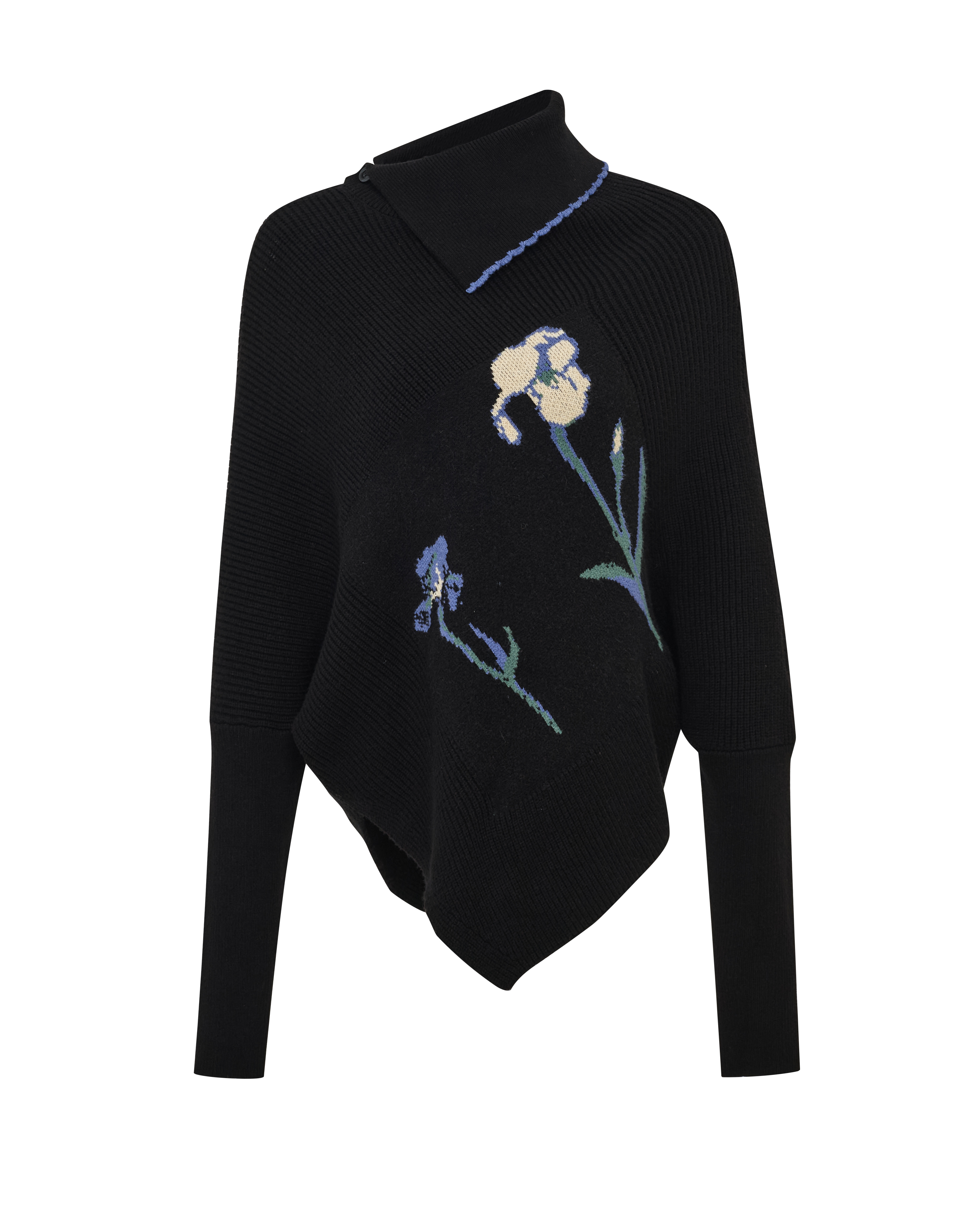 Chinese-Style Floral Embroidered Waist-Defining Wool Knit Top