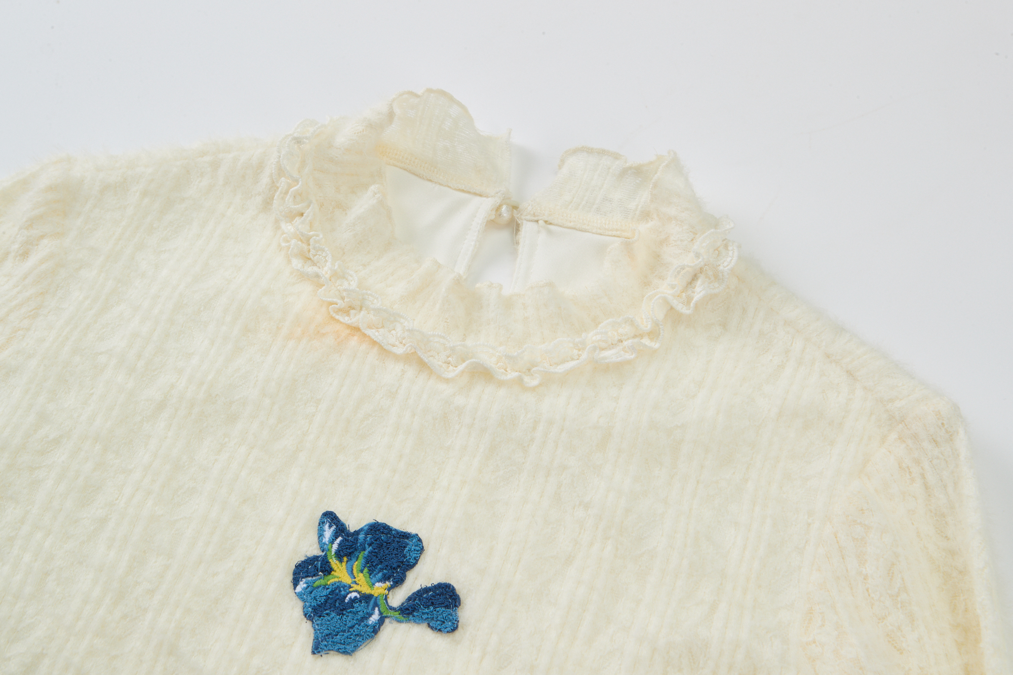 Mock Neck Printed Long Sleeve Wool Knit Top