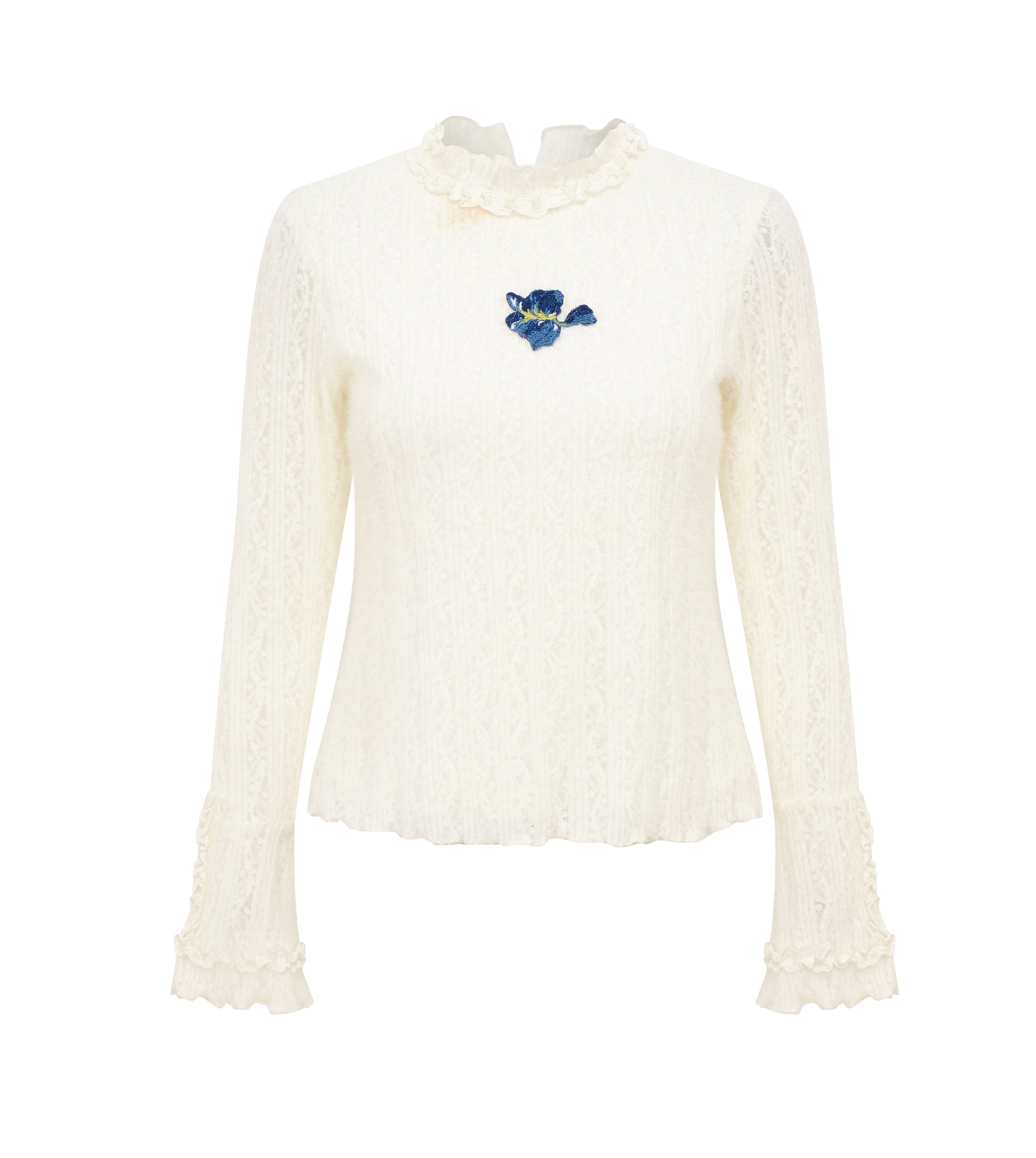 Mock Neck Printed Long Sleeve Wool Knit Top