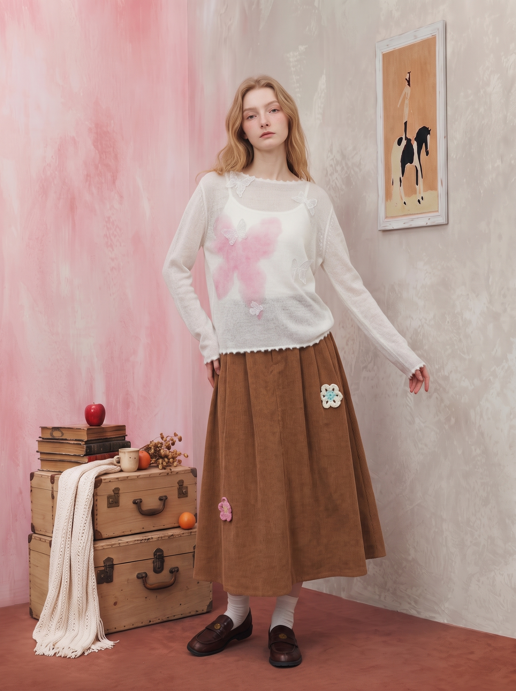 Lace Bow Cropped Wool Knit Top