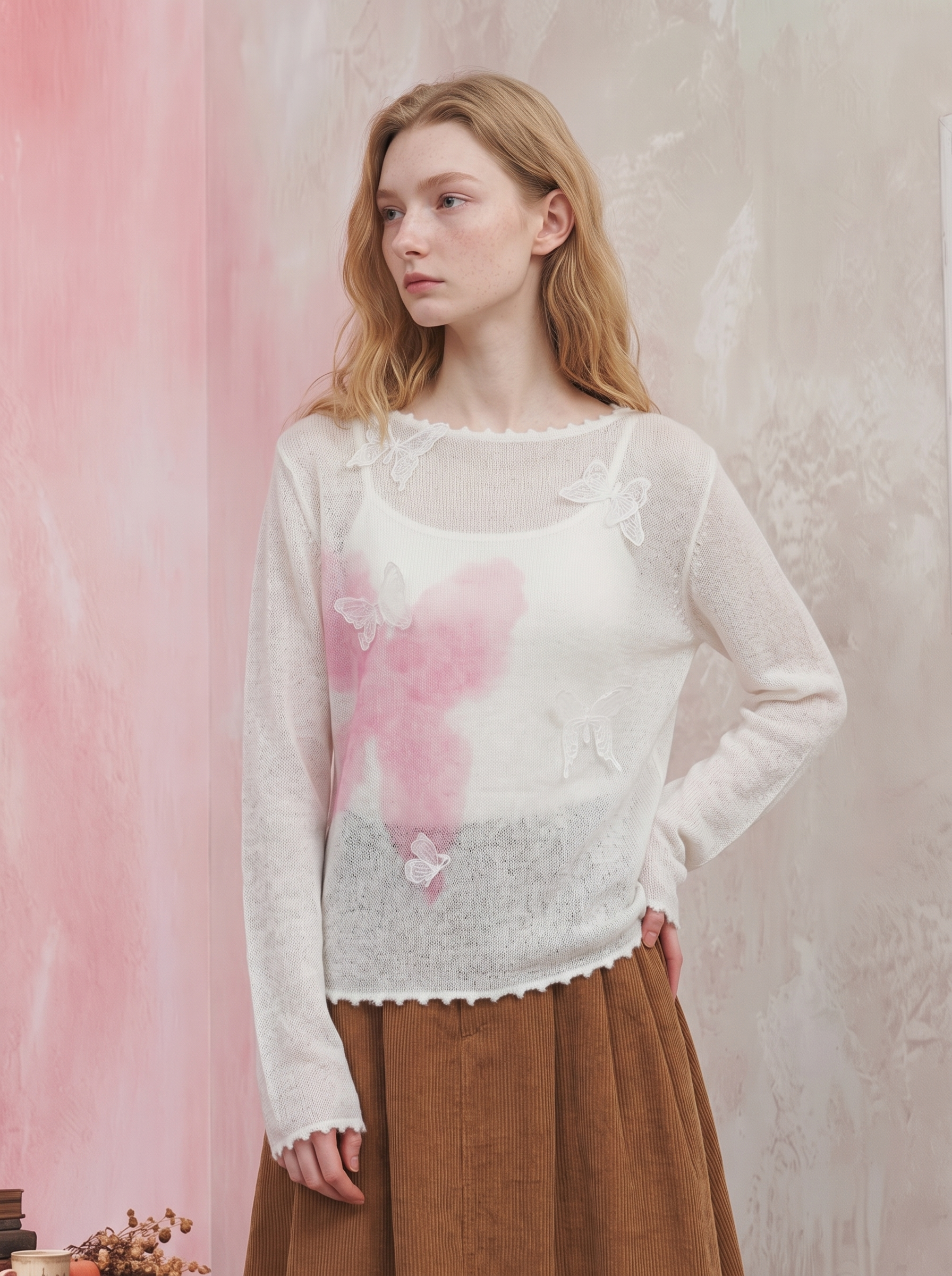 Lace Bow Cropped Wool Knit Top