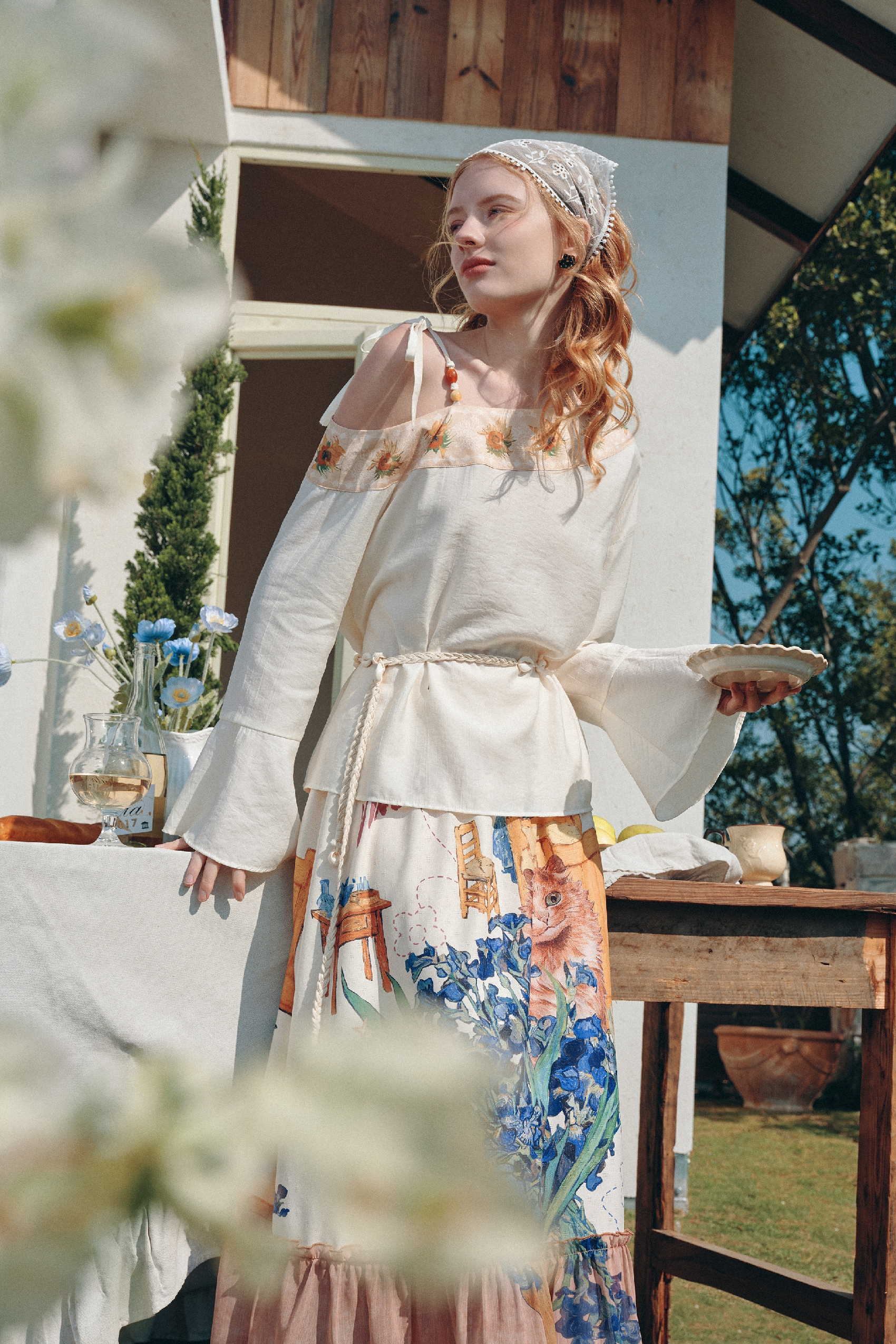 Off-Shoulder Printed Shirt