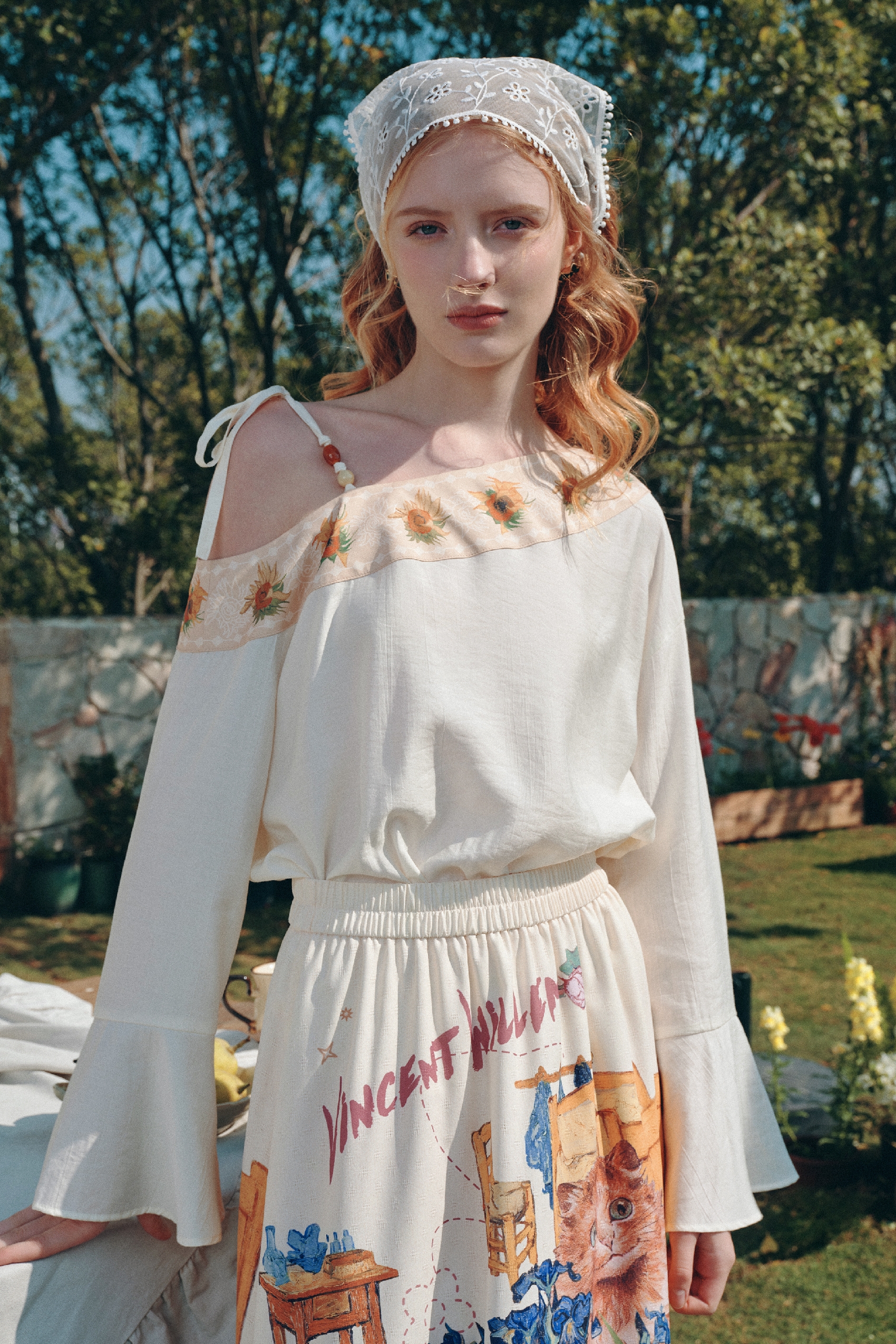 Off-Shoulder Printed Shirt