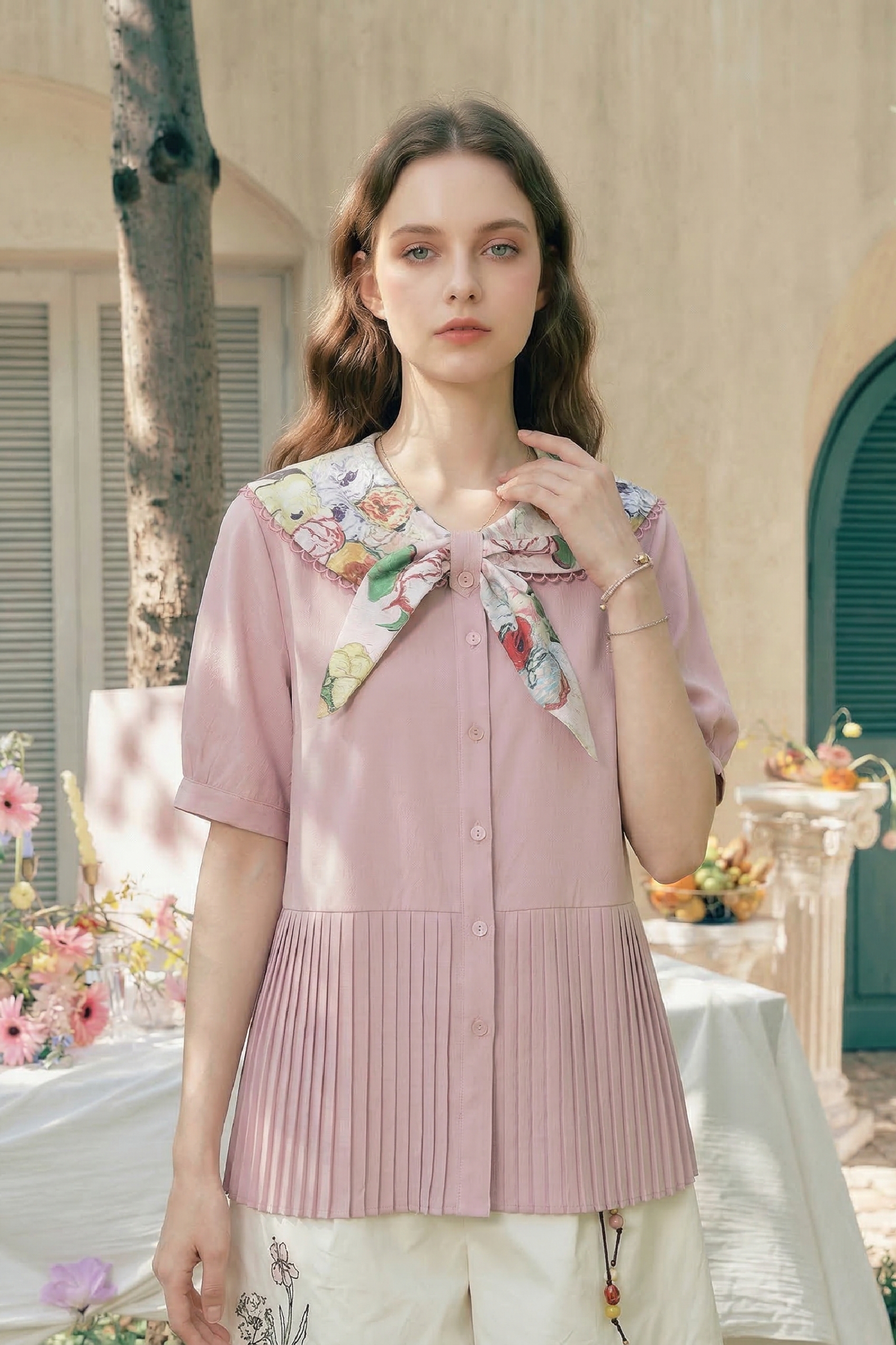 Sailor Collar Patchwork Shirt