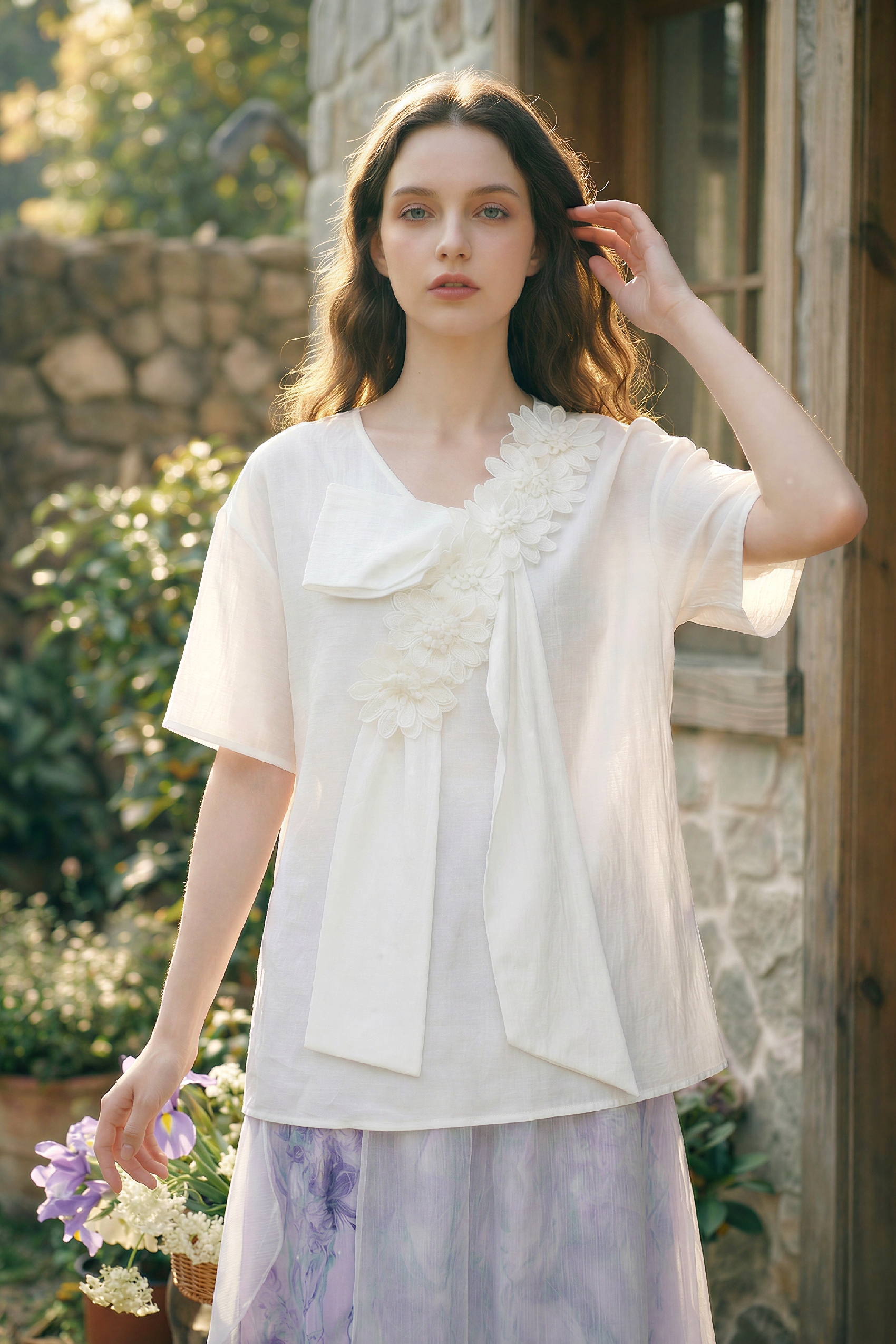 3D Floral Ribbon Shirt