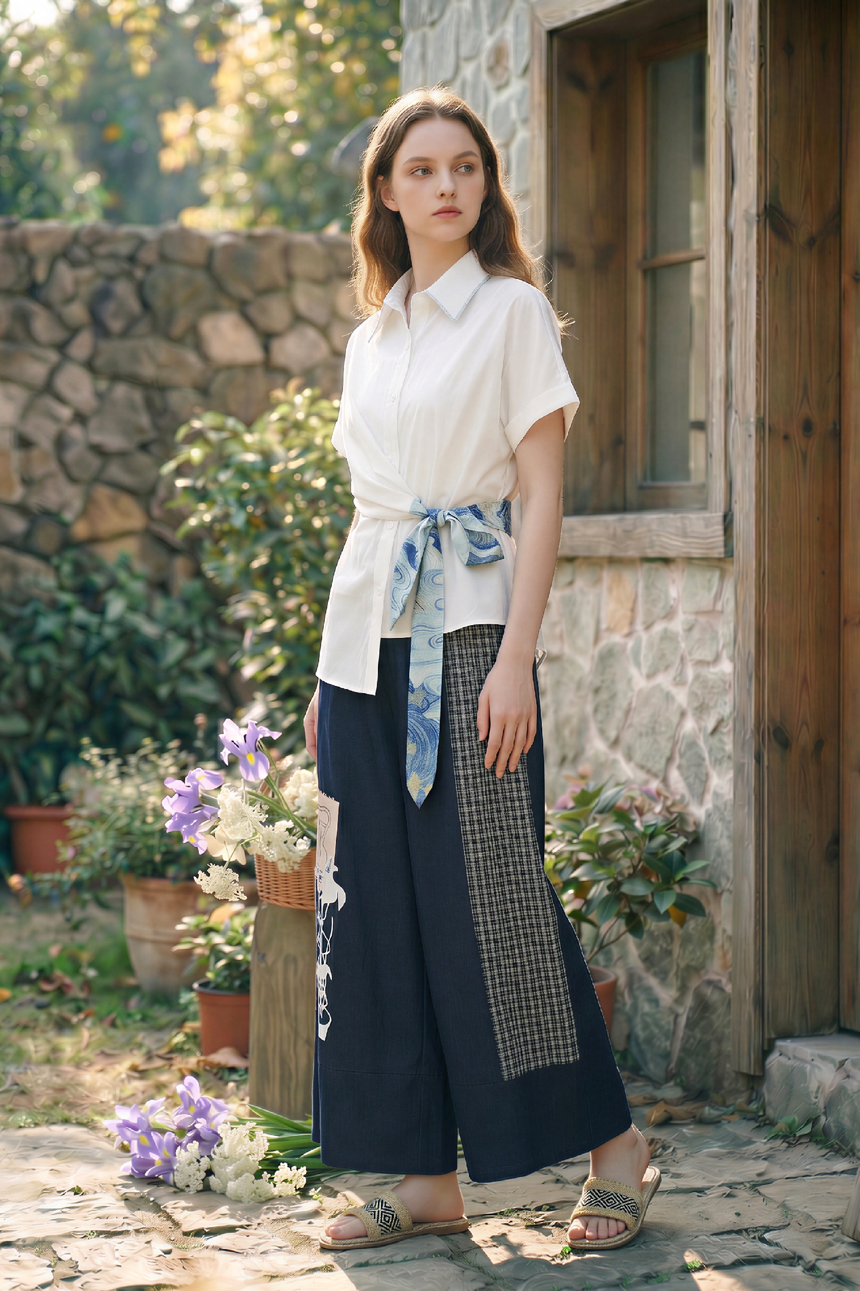 Lapel Waist-Cinched Shirt