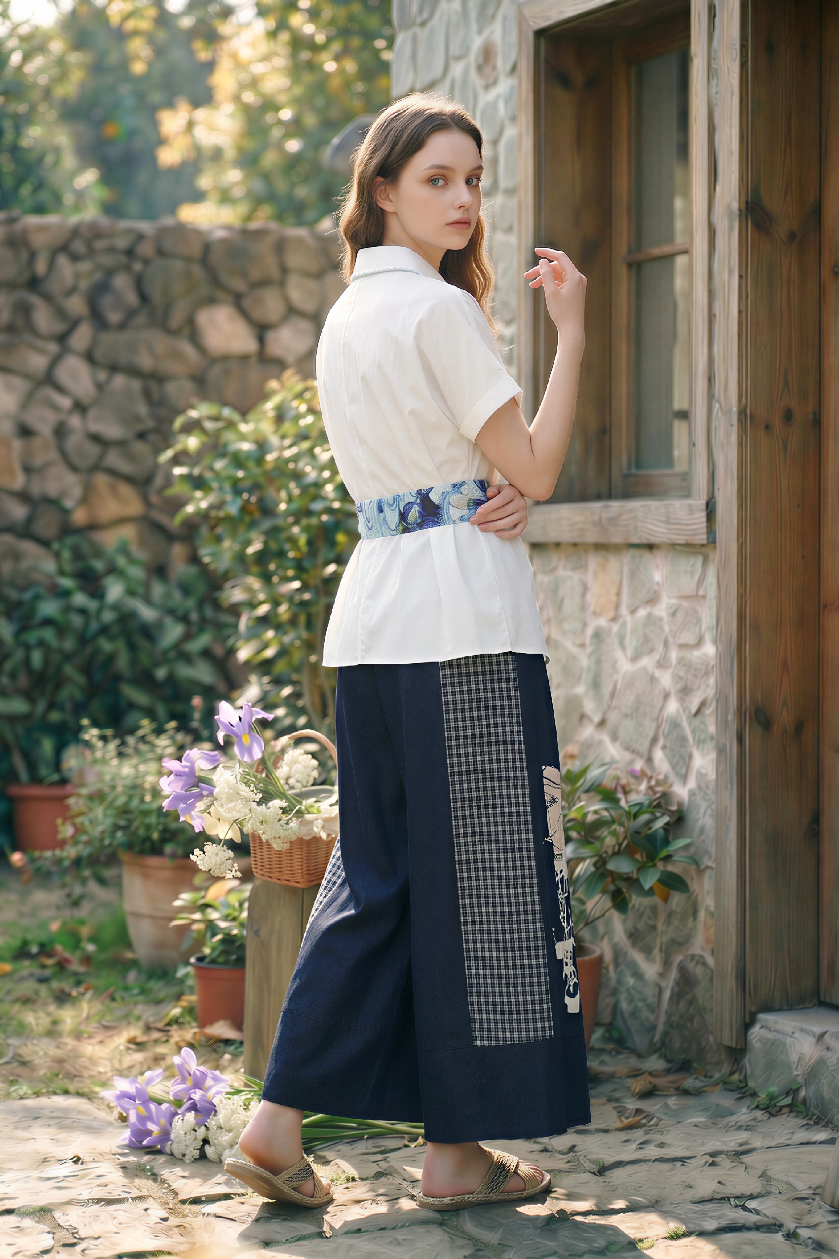 Lapel Waist-Cinched Shirt