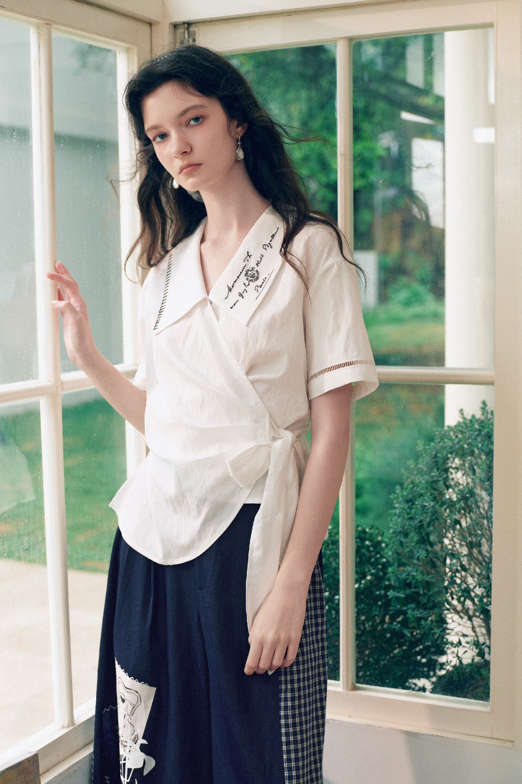 Waist-Cinched Lapel Shirt-LYONSENS