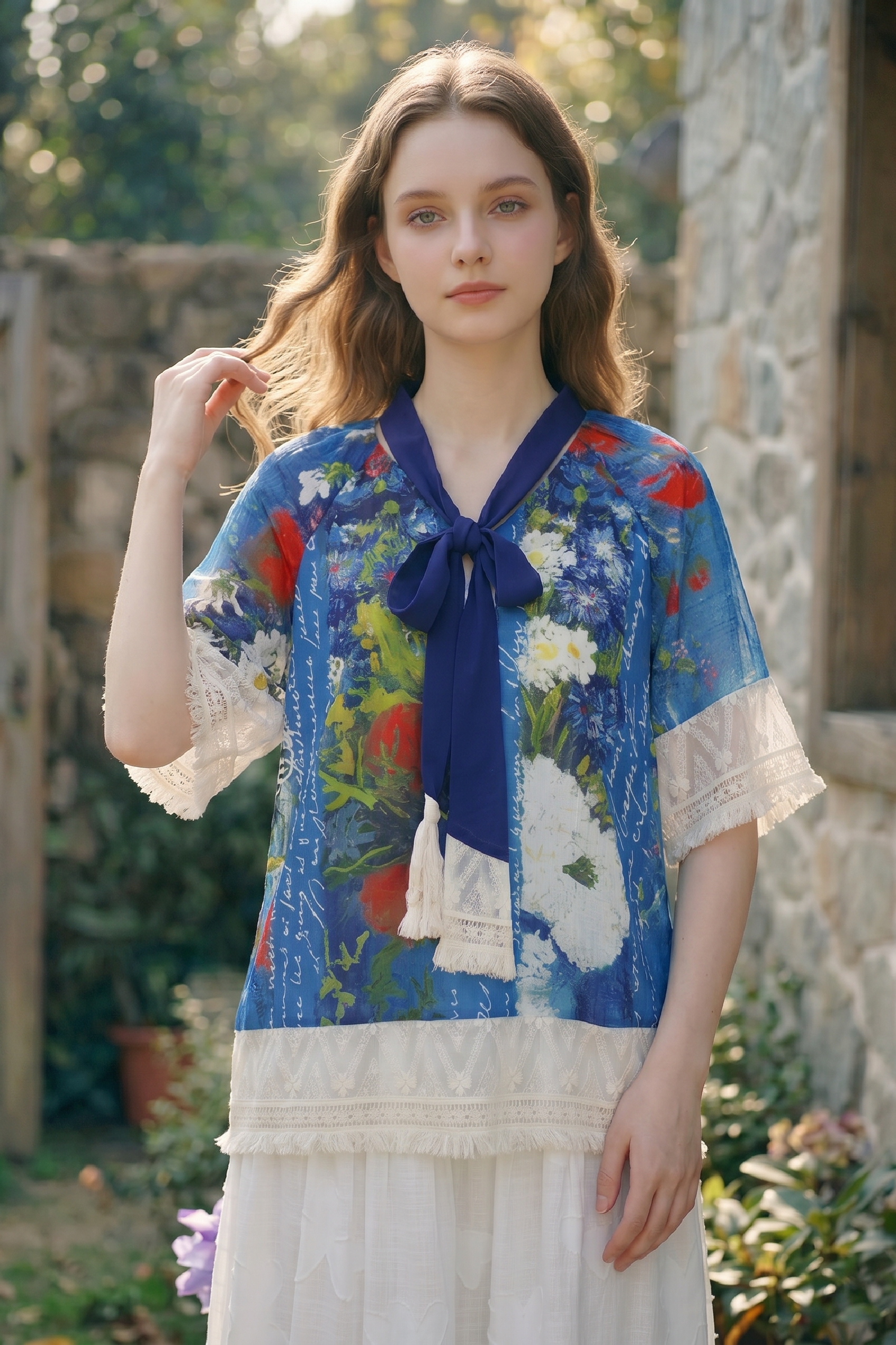 Printed Tie Collar Shirt