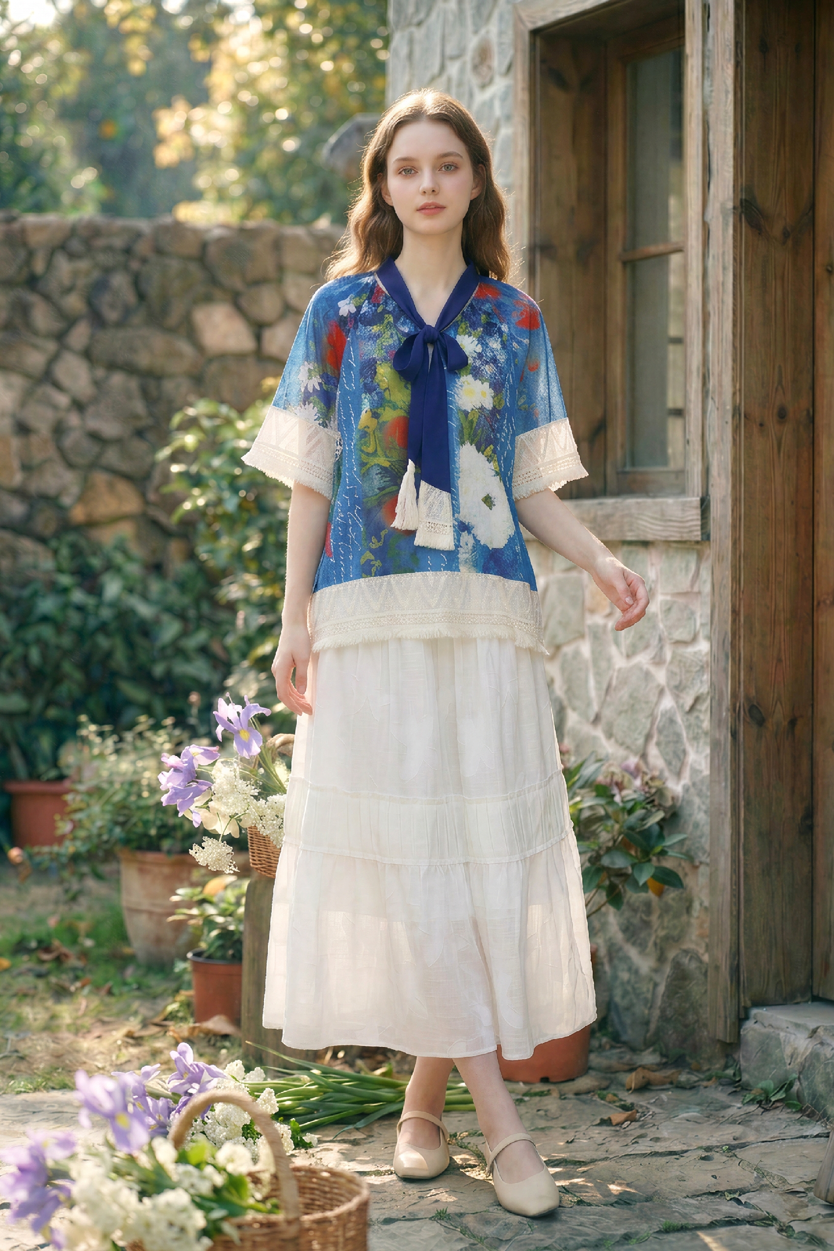 Printed Tie Collar Shirt