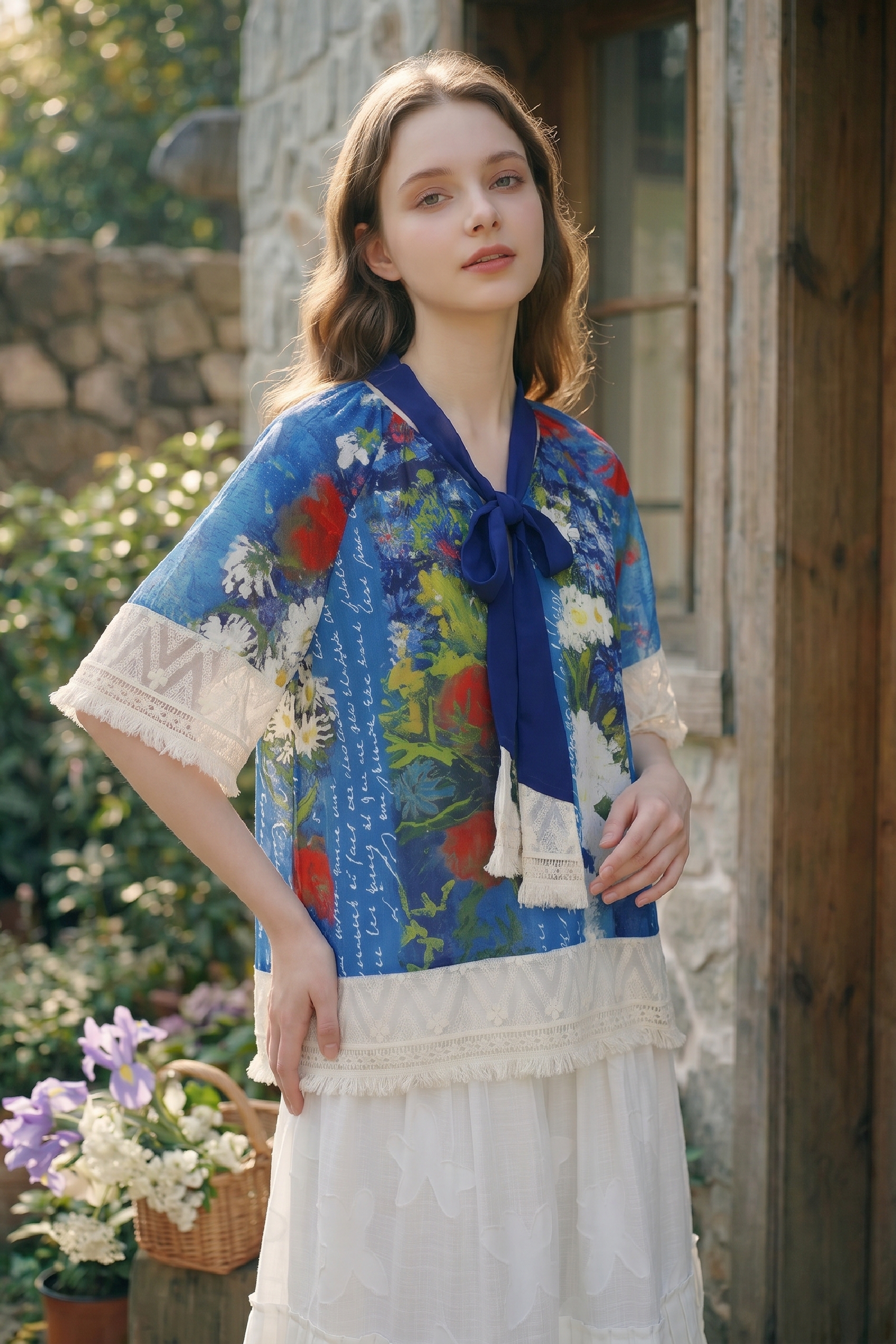Printed Tie Collar Shirt